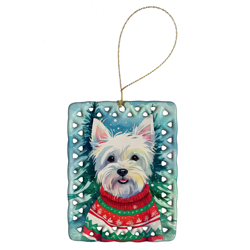 Westie Christmas Porcelain Ornament Christmas Tree Hanging Decorations for Home Christmas Holiday, Rectangle, Gift, Multicolor