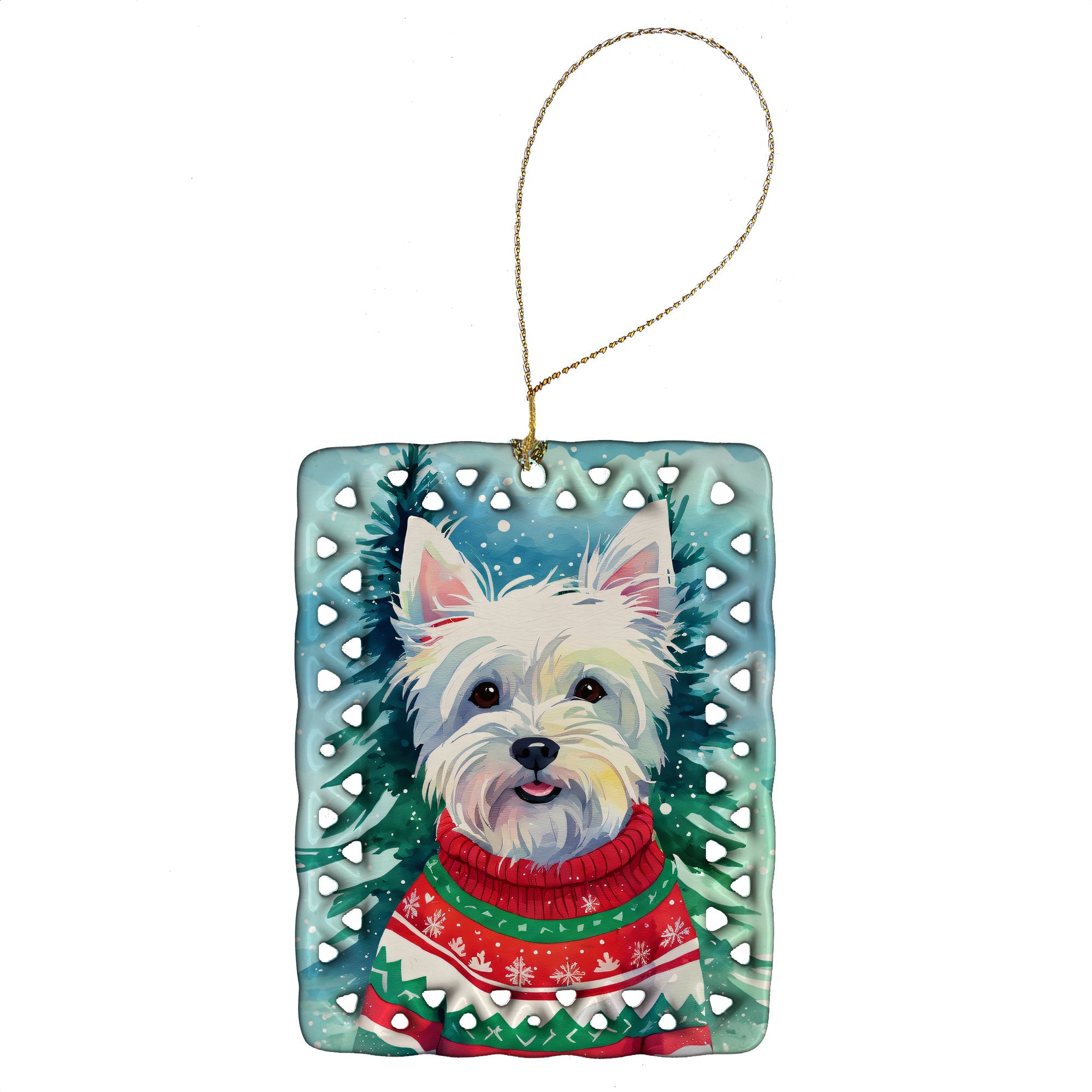 Westie Christmas Porcelain Ornament Christmas Tree Hanging Decorations for Home Christmas Holiday, Rectangle, Gift, Multicolor