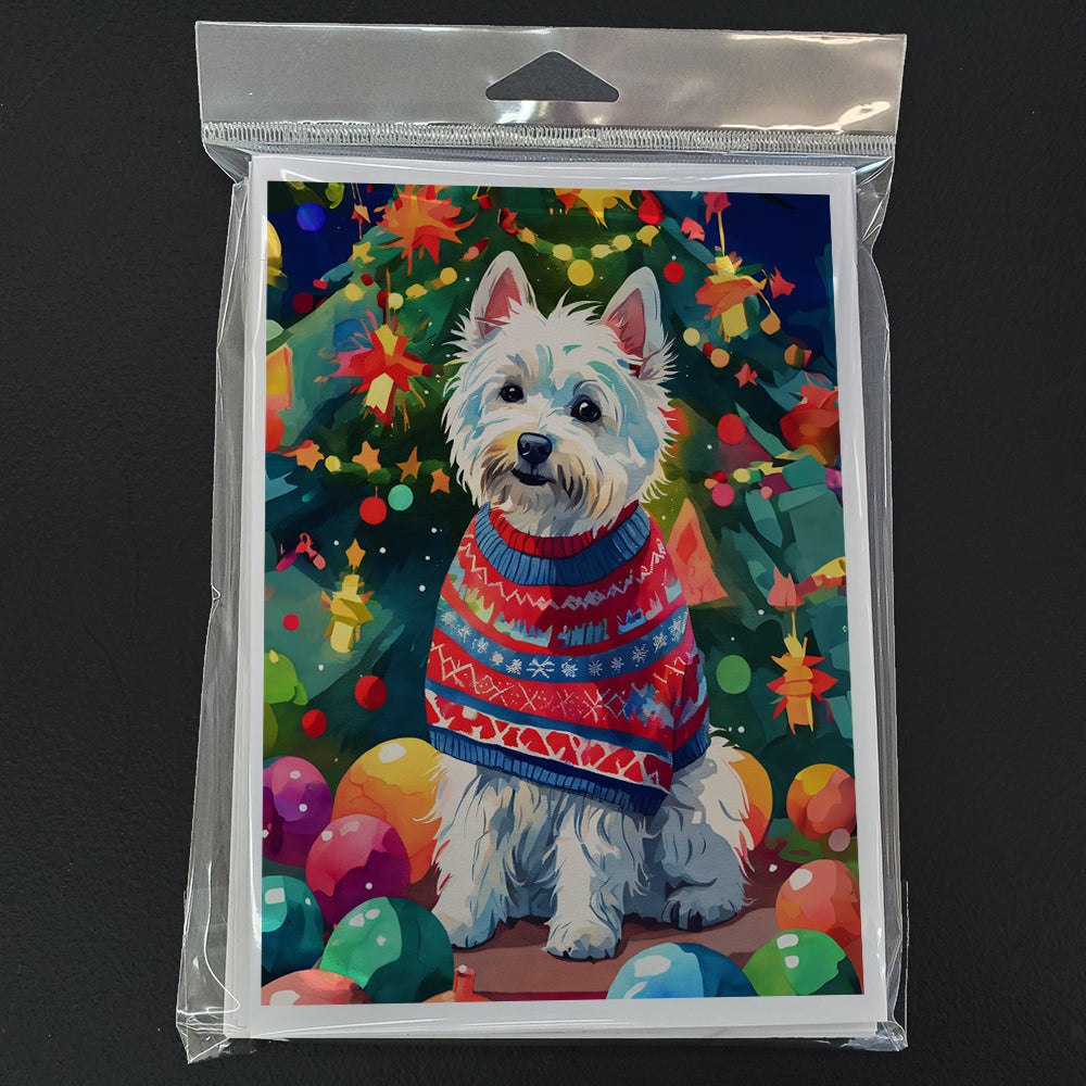Westie Christmas Greeting Cards Pack of 8 Blank Cards with Envelopes Whimsical A7 Size 5x7