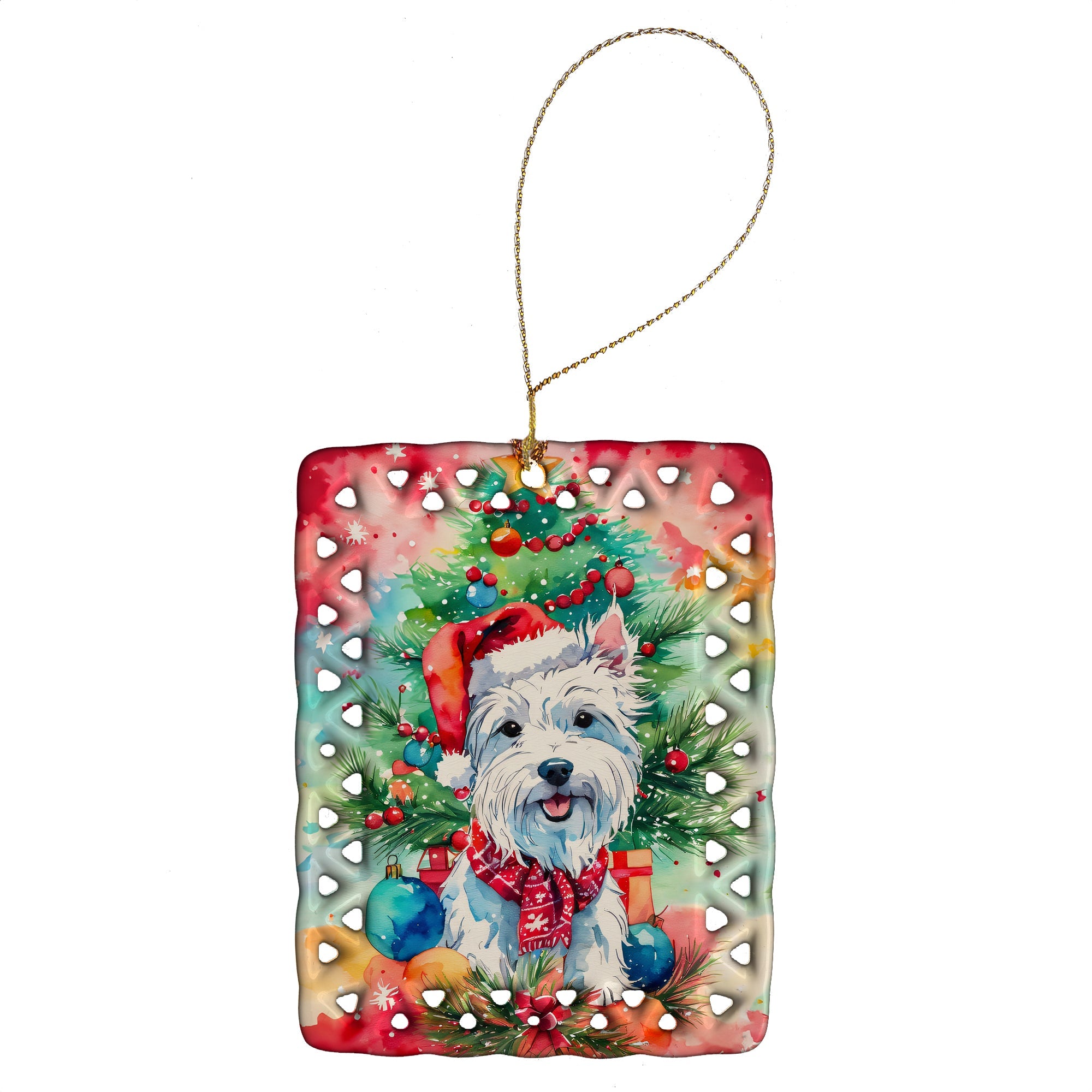 Westie Christmas Porcelain Ornament Christmas Tree Hanging Decorations for Home Christmas Holiday, Rectangle, Gift, Multicolor