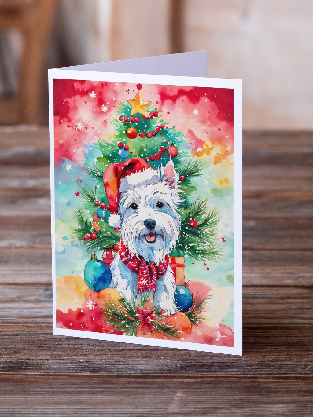 Westie Christmas Greeting Cards Pack of 8 Blank Cards with Envelopes Whimsical A7 Size 5x7