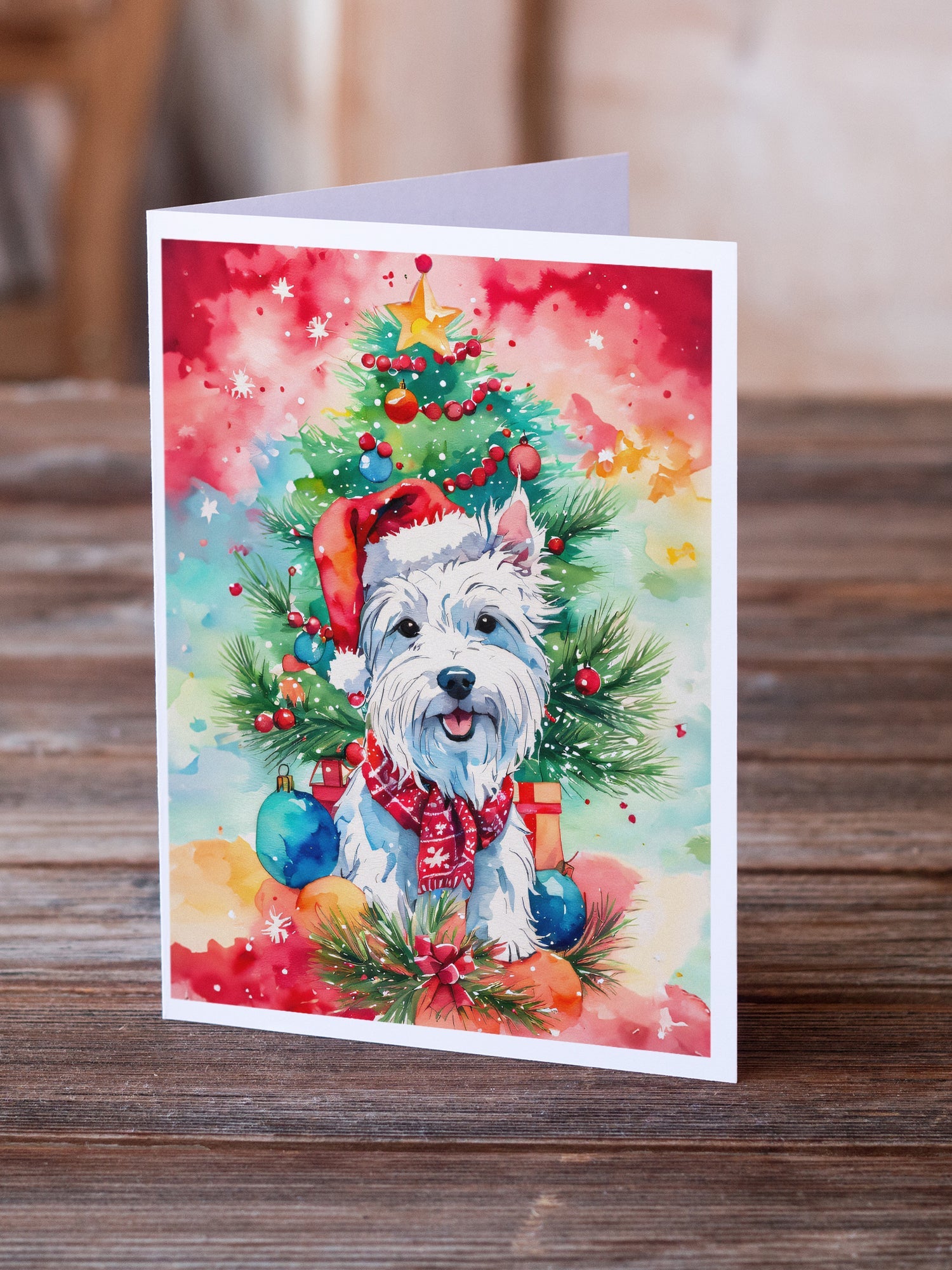 Westie Christmas Greeting Cards Pack of 8 Blank Cards with Envelopes Whimsical A7 Size 5x7