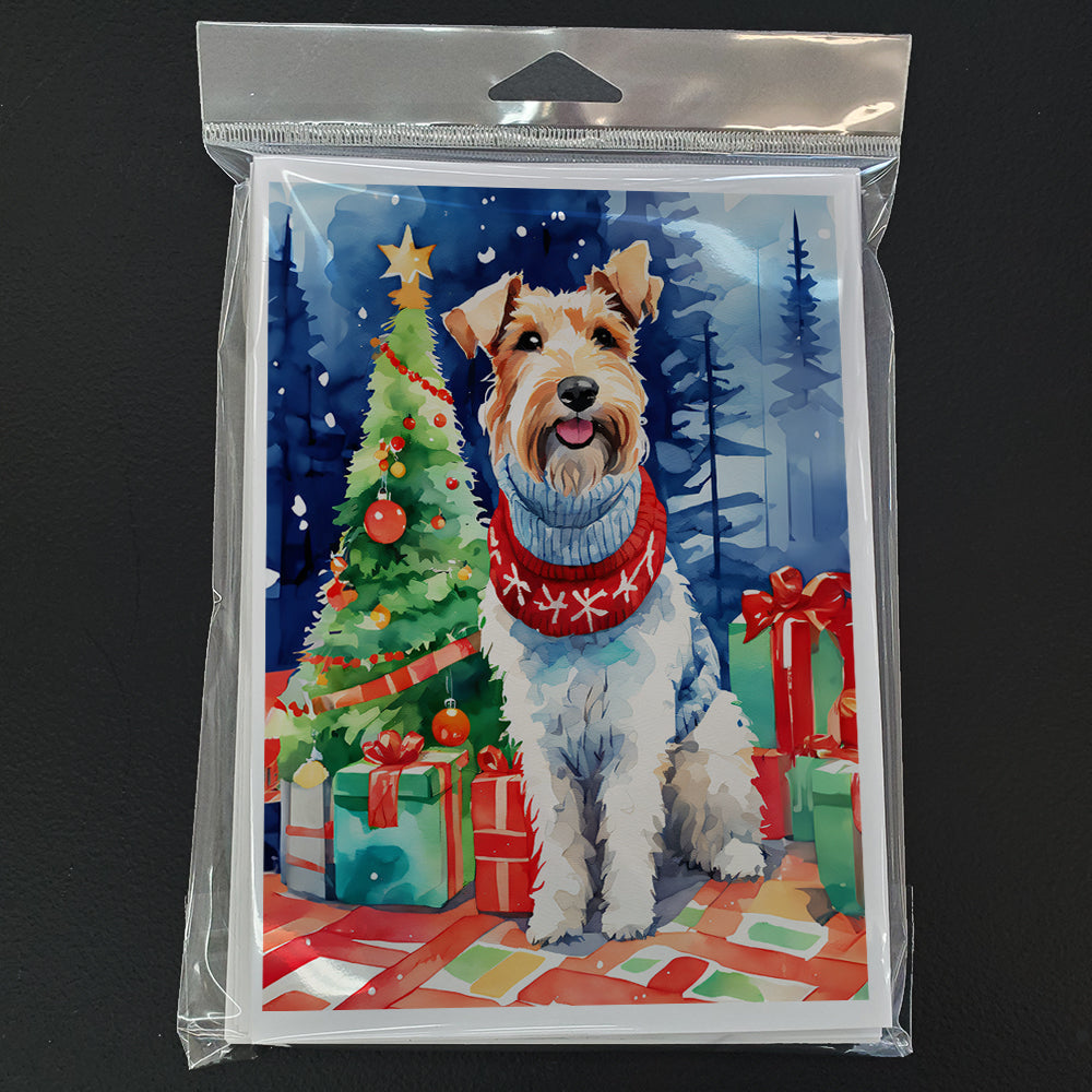 Wire Fox Terrier Christmas Greeting Cards Pack of 8 Blank Cards with Envelopes Whimsical A7 Size 5x7