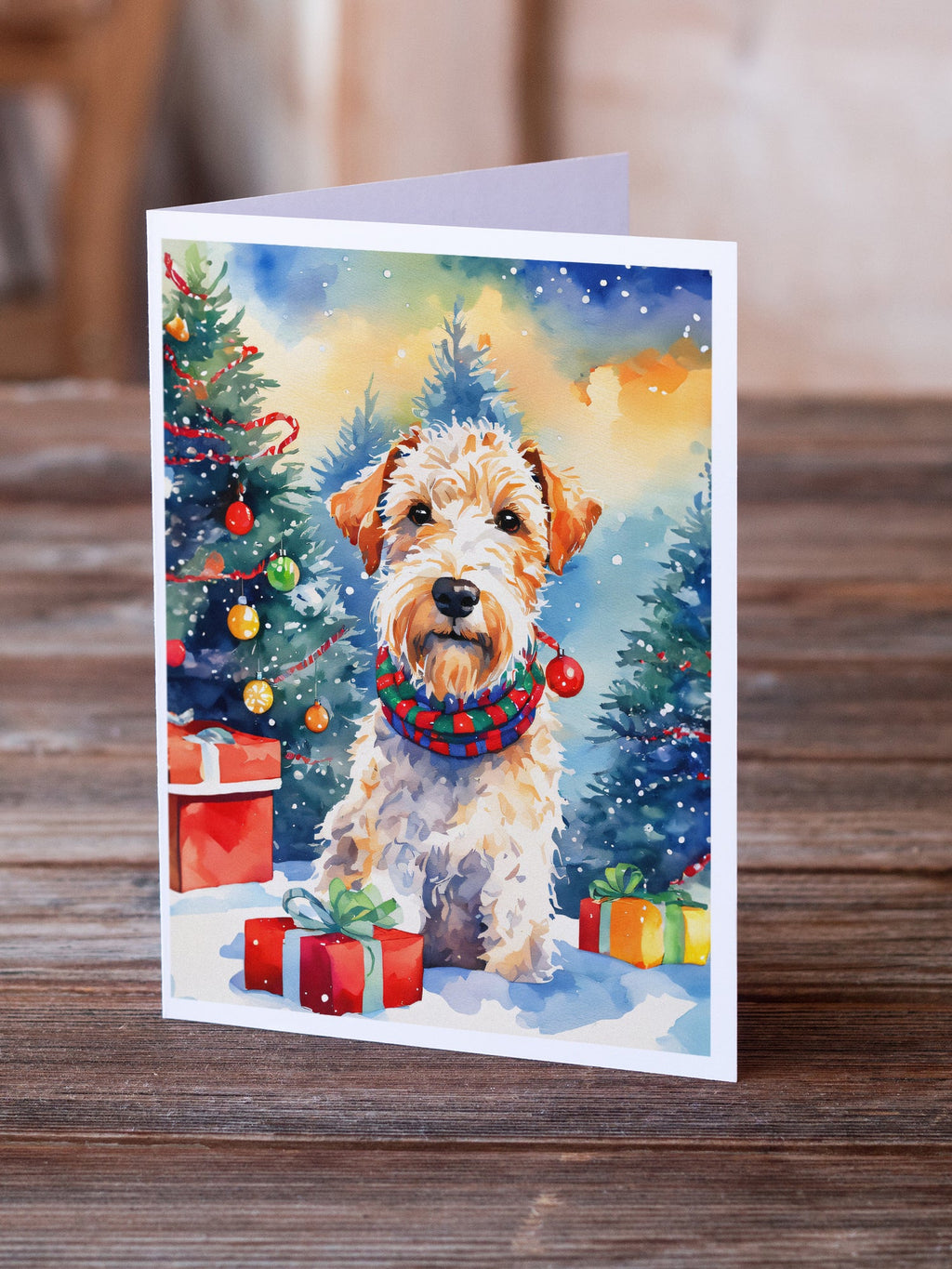 Wire Fox Terrier Christmas Greeting Cards Pack of 8 Blank Cards with Envelopes Whimsical A7 Size 5x7
