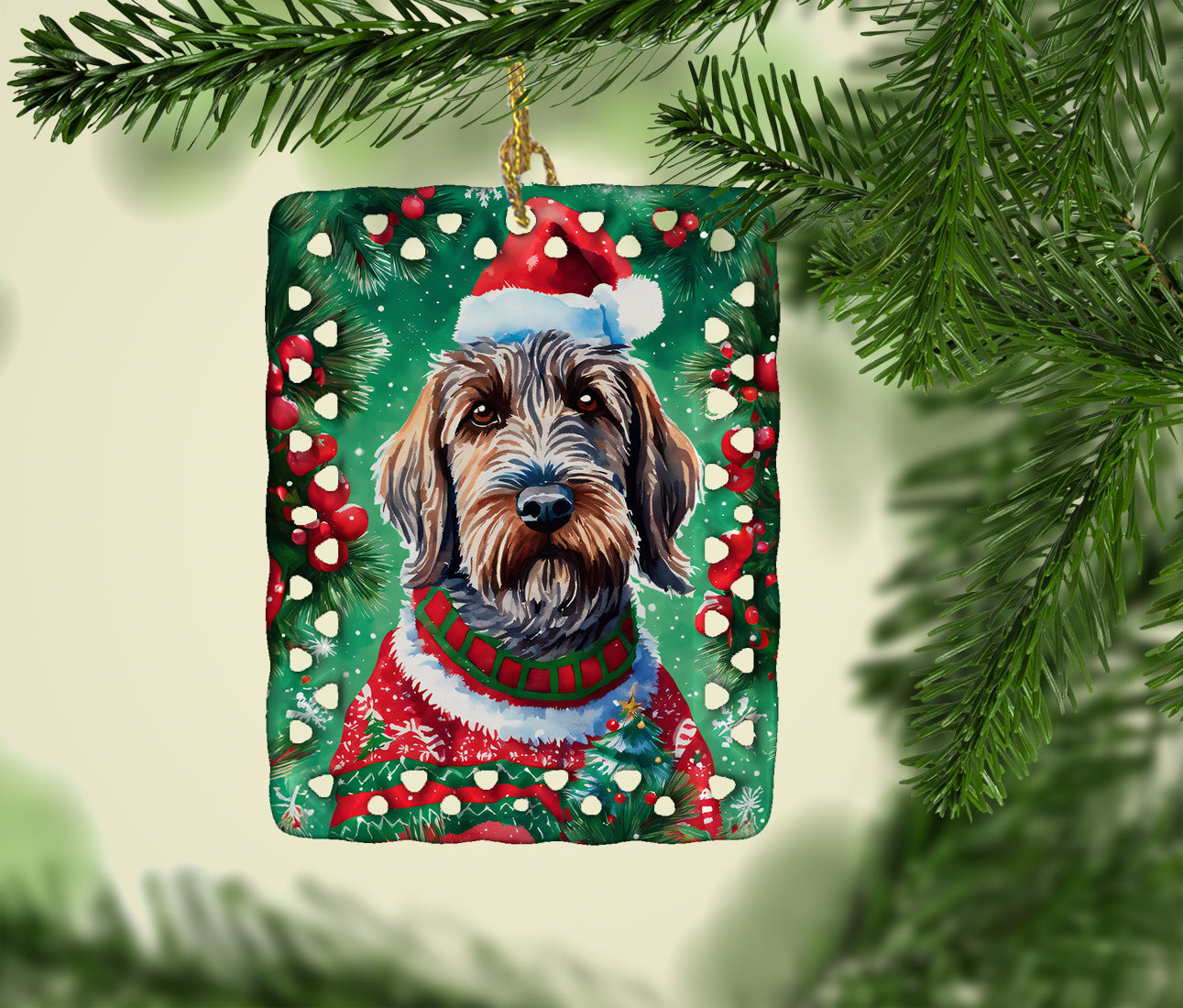 Wirehaired Pointing Griffon Christmas Porcelain Ornament Christmas Tree Hanging Decorations for Home Christmas Holiday, Rectangle, Gift, Multicolor