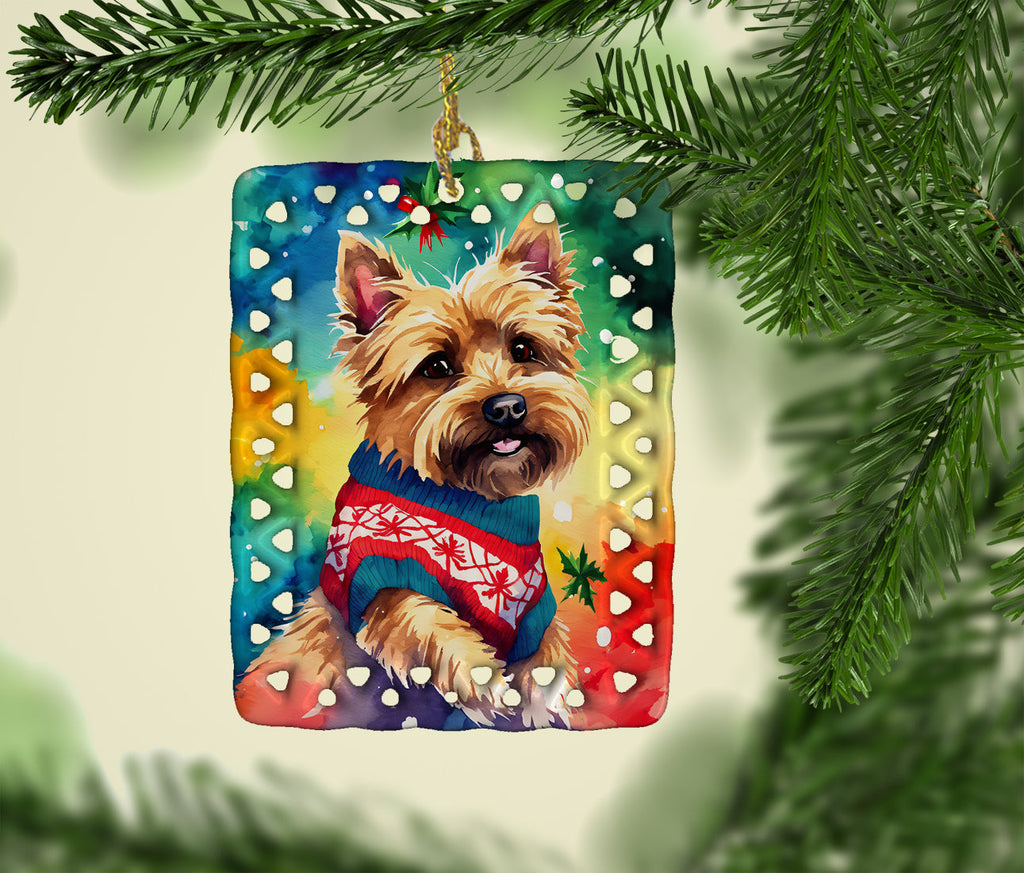 Yorkshire Terrier Yorkie Christmas Porcelain Ornament Christmas Tree Hanging Decorations for Home Christmas Holiday, Rectangle, Gift, Multicolor