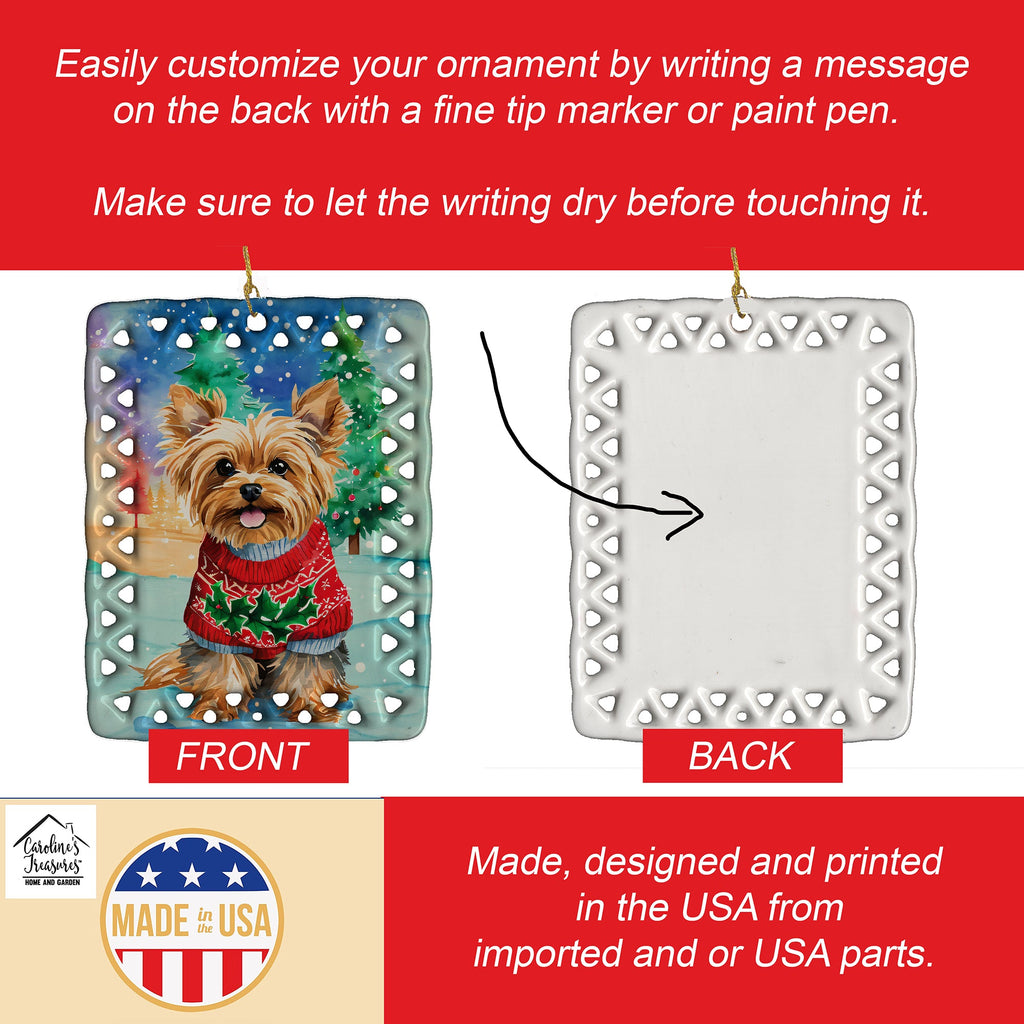 Yorkshire Terrier Yorkie Christmas Porcelain Ornament Christmas Tree Hanging Decorations for Home Christmas Holiday, Rectangle, Gift, Multicolor