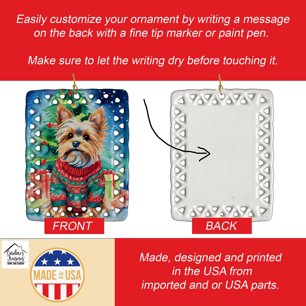 Yorkshire Terrier Yorkie Christmas Porcelain Ornament Christmas Tree Hanging Decorations for Home Christmas Holiday, Rectangle, Gift, Multicolor