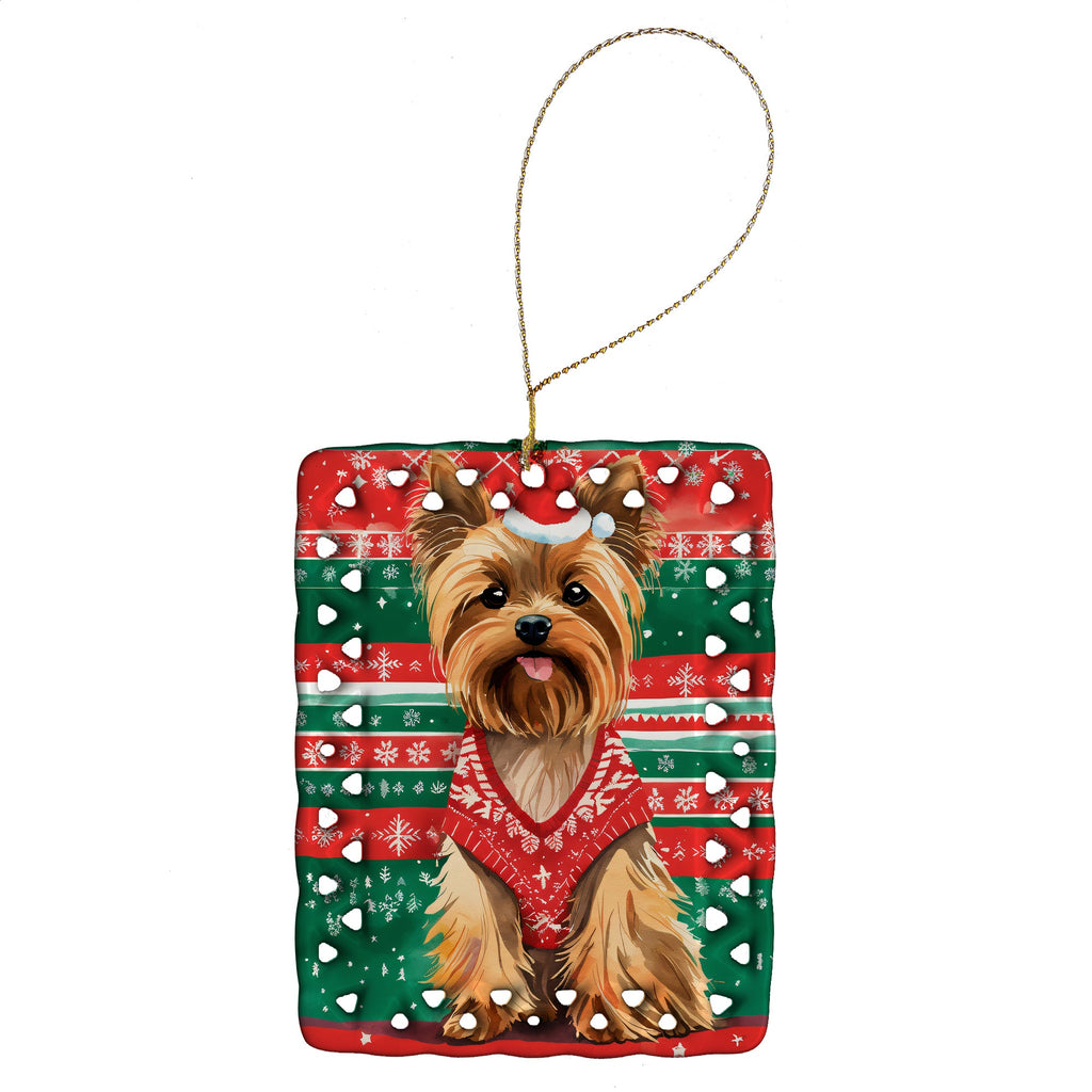 Yorkshire Terrier Yorkie Christmas Porcelain Ornament Christmas Tree Hanging Decorations for Home Christmas Holiday, Rectangle, Gift, Multicolor