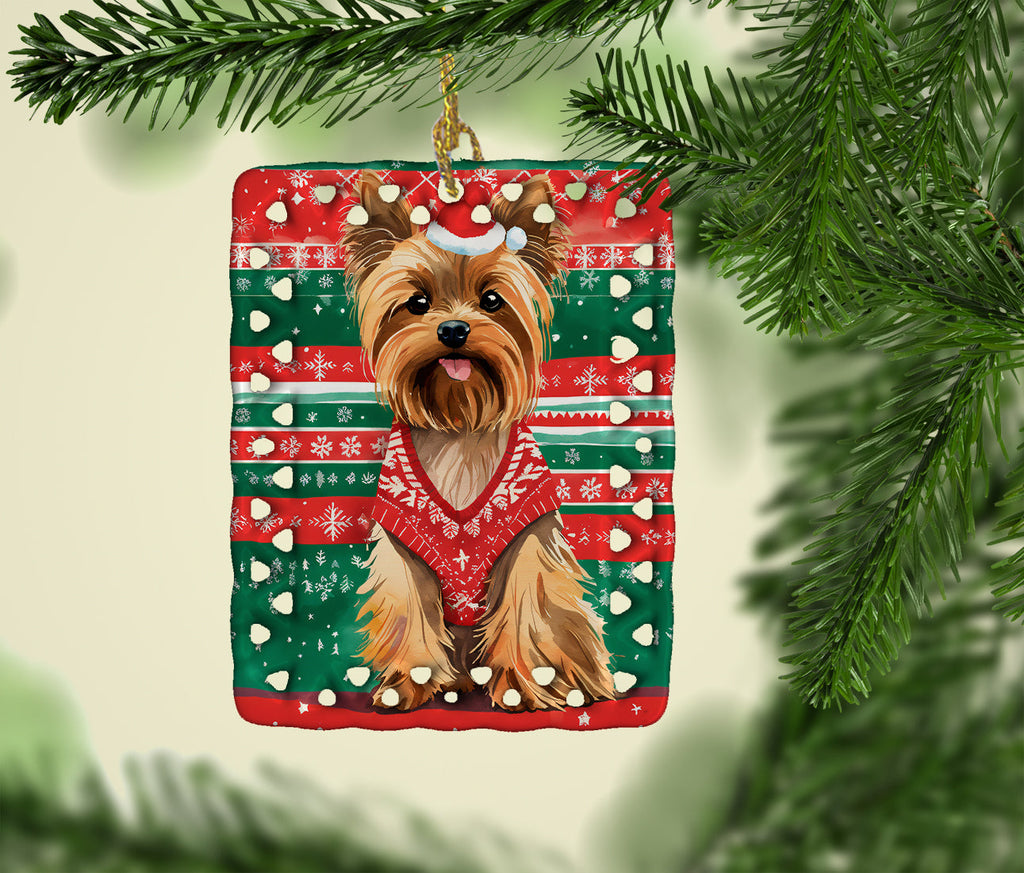 Yorkshire Terrier Yorkie Christmas Porcelain Ornament Christmas Tree Hanging Decorations for Home Christmas Holiday, Rectangle, Gift, Multicolor