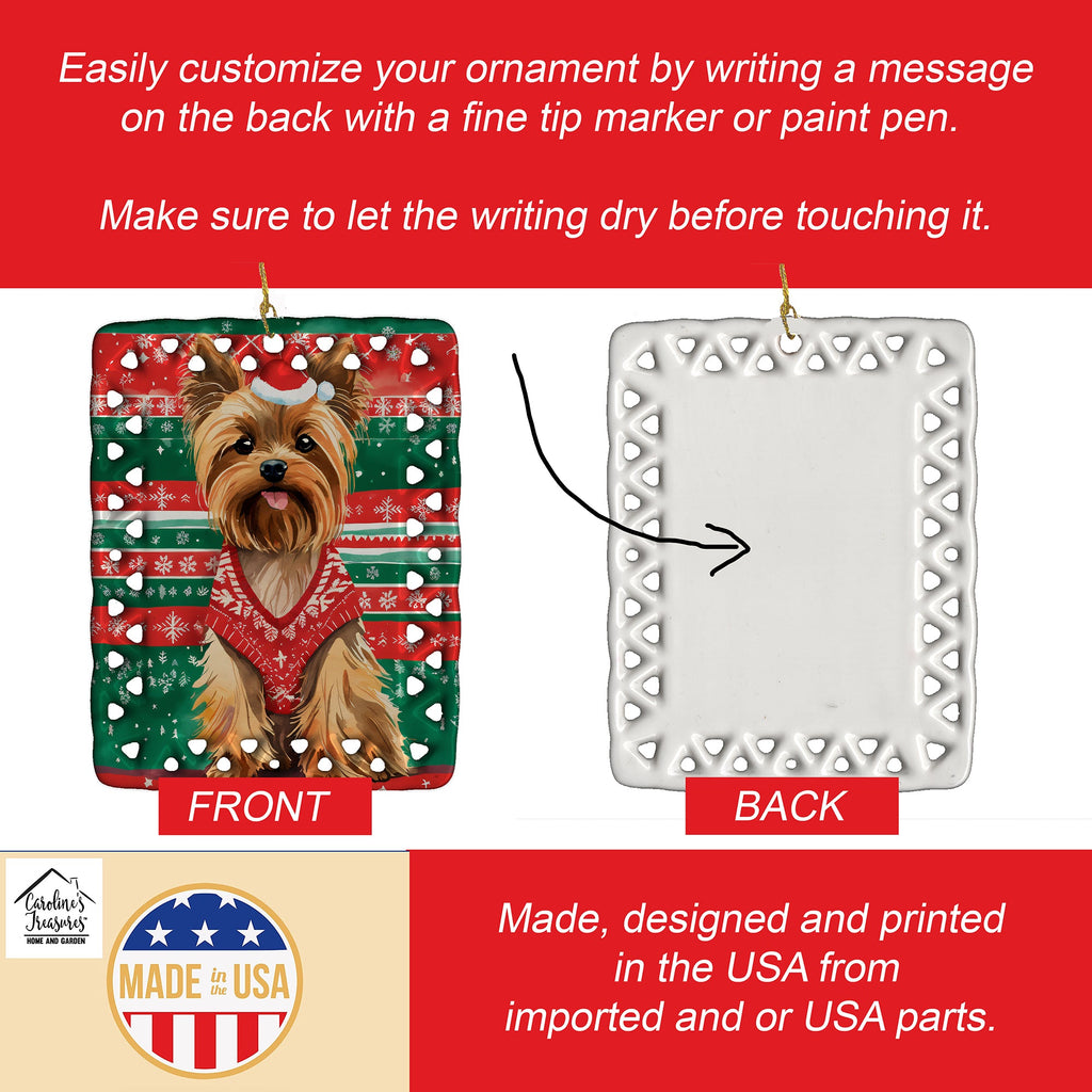 Yorkshire Terrier Yorkie Christmas Porcelain Ornament Christmas Tree Hanging Decorations for Home Christmas Holiday, Rectangle, Gift, Multicolor