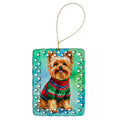 Yorkshire Terrier Yorkie Christmas Porcelain Ornament Christmas Tree Hanging Decorations for Home Christmas Holiday, Rectangle, Gift, Multicolor