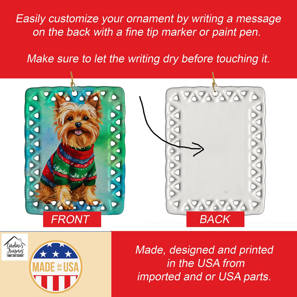 Yorkshire Terrier Yorkie Christmas Porcelain Ornament Christmas Tree Hanging Decorations for Home Christmas Holiday, Rectangle, Gift, Multicolor
