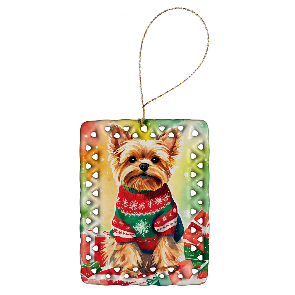 Yorkshire Terrier Yorkie Christmas Porcelain Ornament Christmas Tree Hanging Decorations for Home Christmas Holiday, Rectangle, Gift, Multicolor