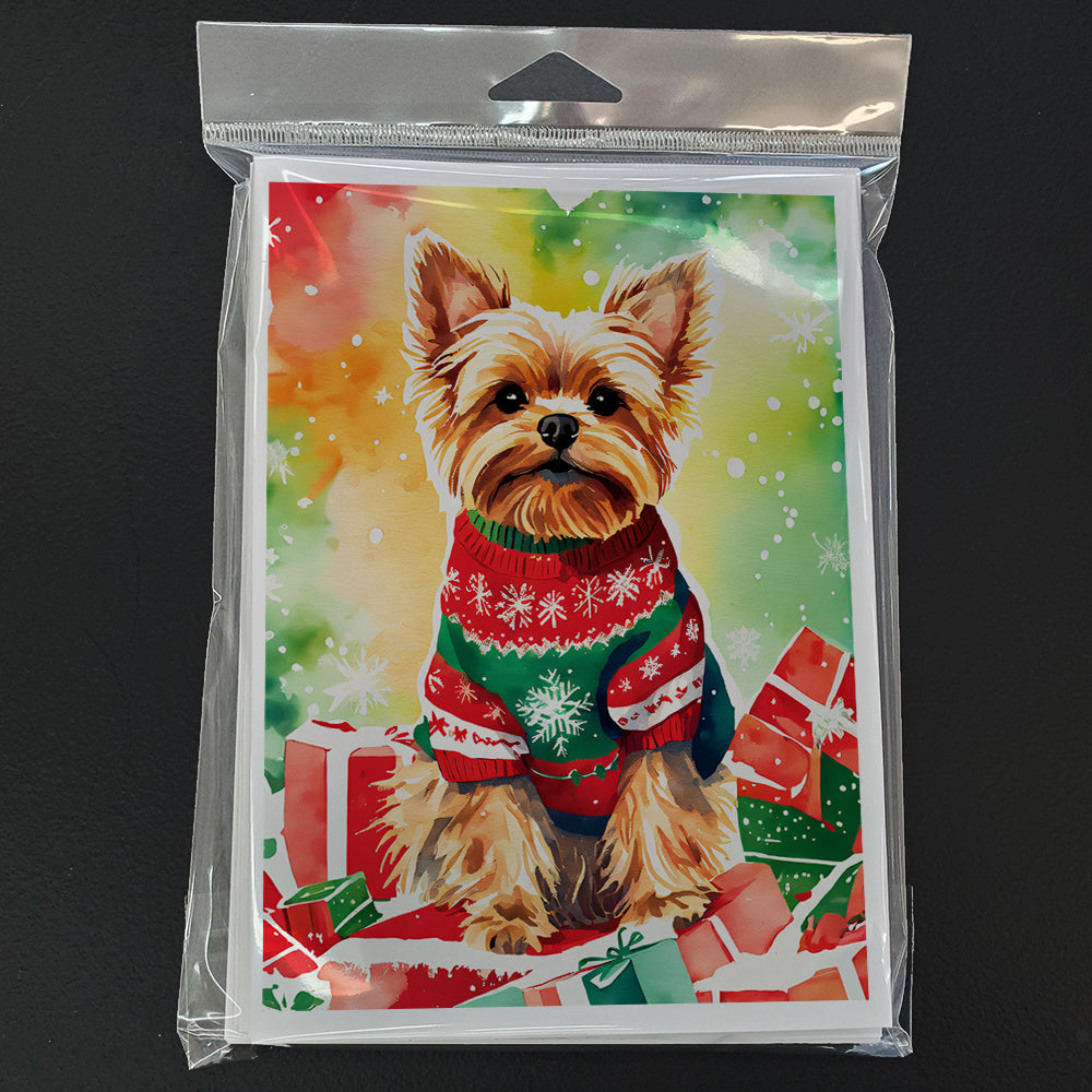 Yorkshire Terrier Yorkie Christmas Greeting Cards Pack of 8 Blank Cards with Envelopes Whimsical A7 Size 5x7