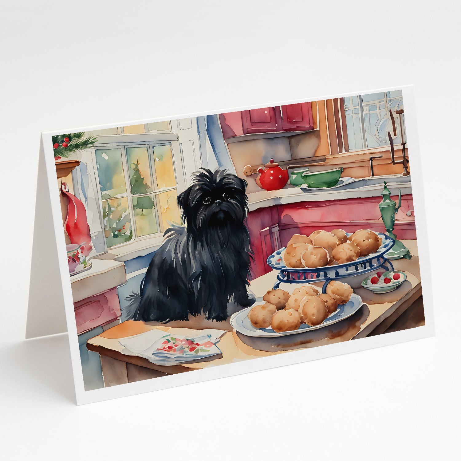Affenpinscher Christmas Cookies Greeting Cards Pack of 8 Blank Cards with Envelopes Whimsical A7 Size 5x7