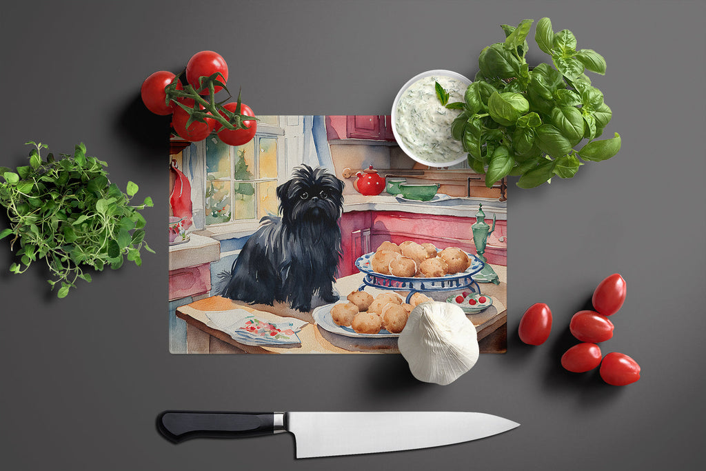 Affenpinscher Christmas Cookies Cutting Board Tempered Glass Kitchen Cutting Surface, Heat Resistant Chopping, Non-Slip Feet, Food Prep & Serving