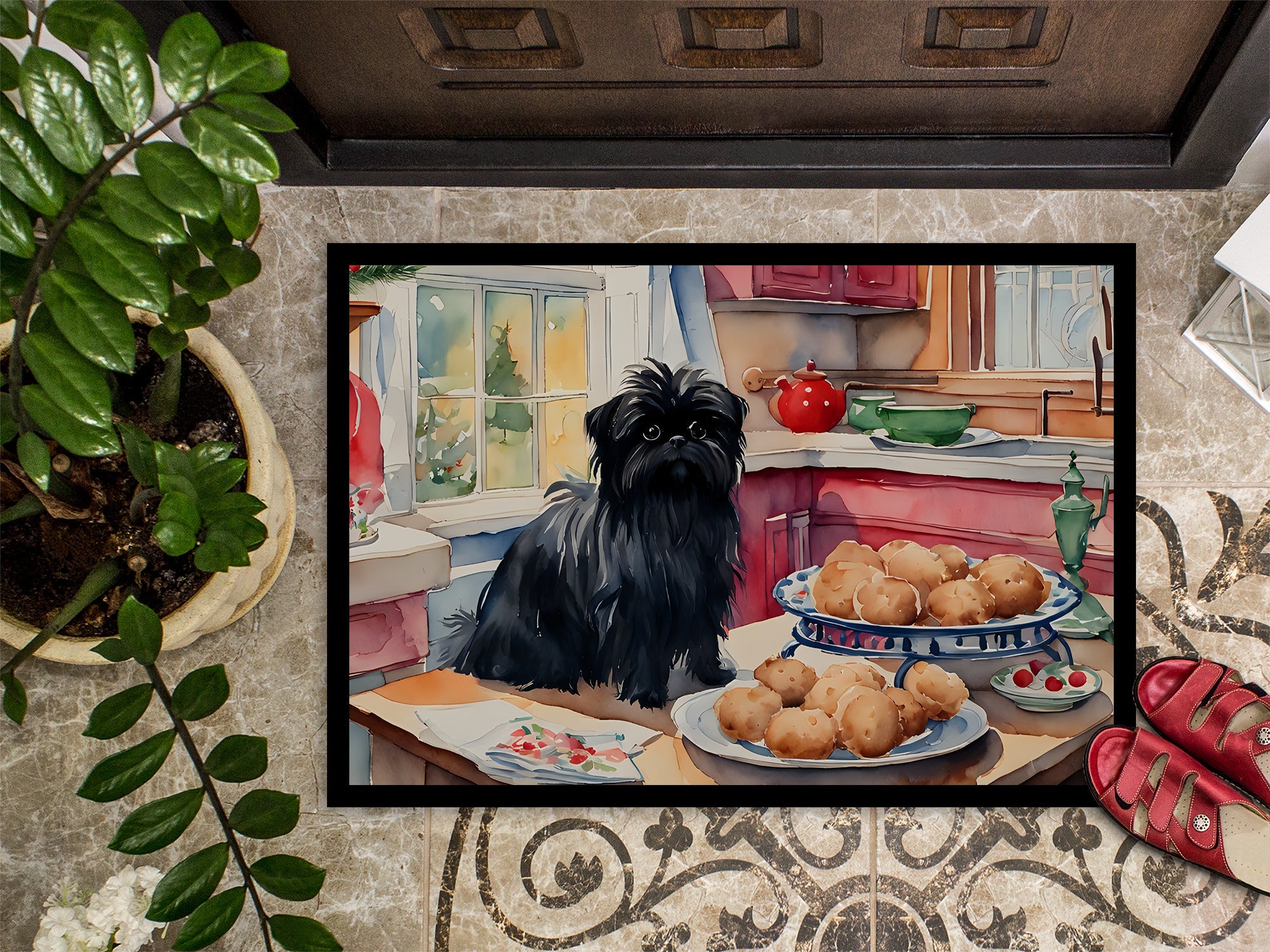 Affenpinscher Christmas Cookies Doormat Indoor Outdoor 18H X 27W Front Door Mat Rugs for Entryway, Non Slip Washable