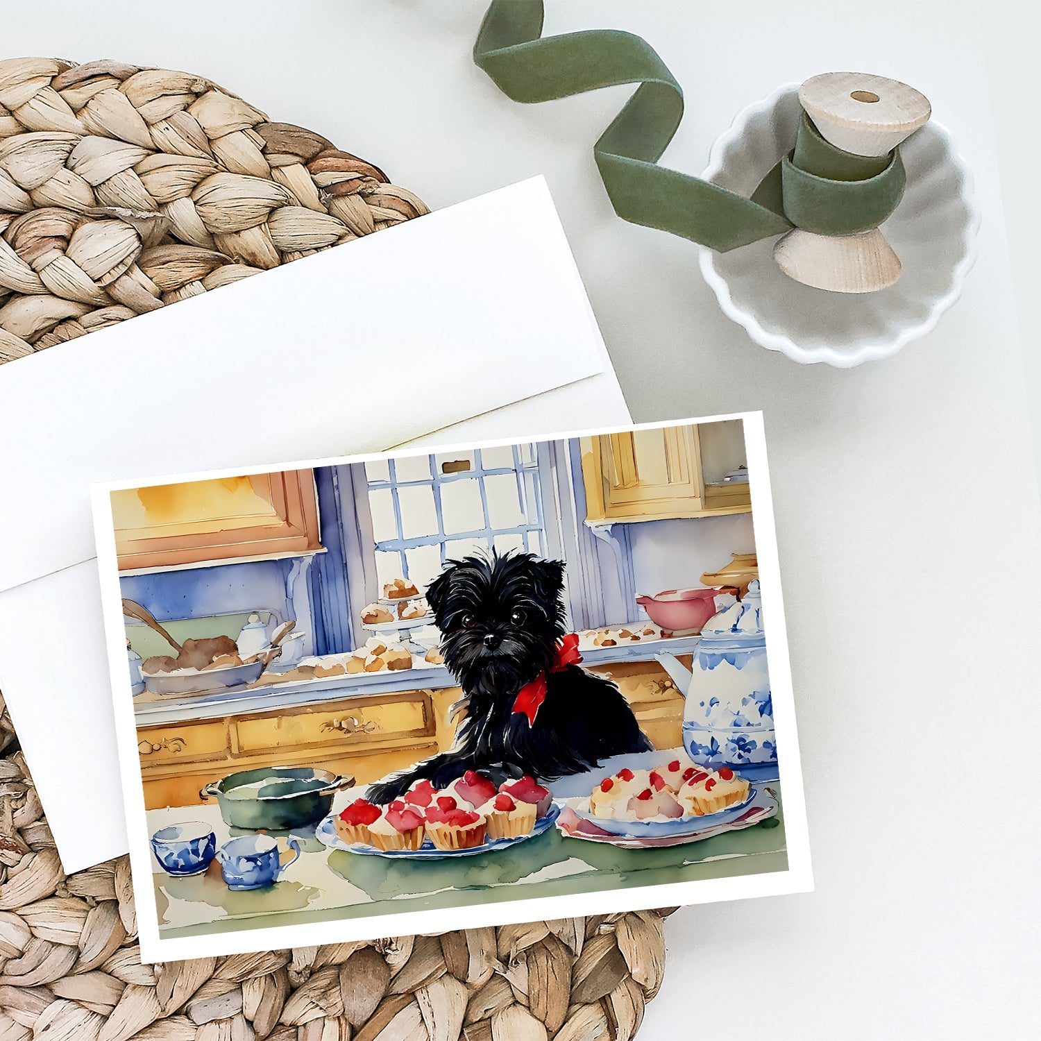Affenpinscher Christmas Cookies Greeting Cards Pack of 8 Blank Cards with Envelopes Whimsical A7 Size 5x7