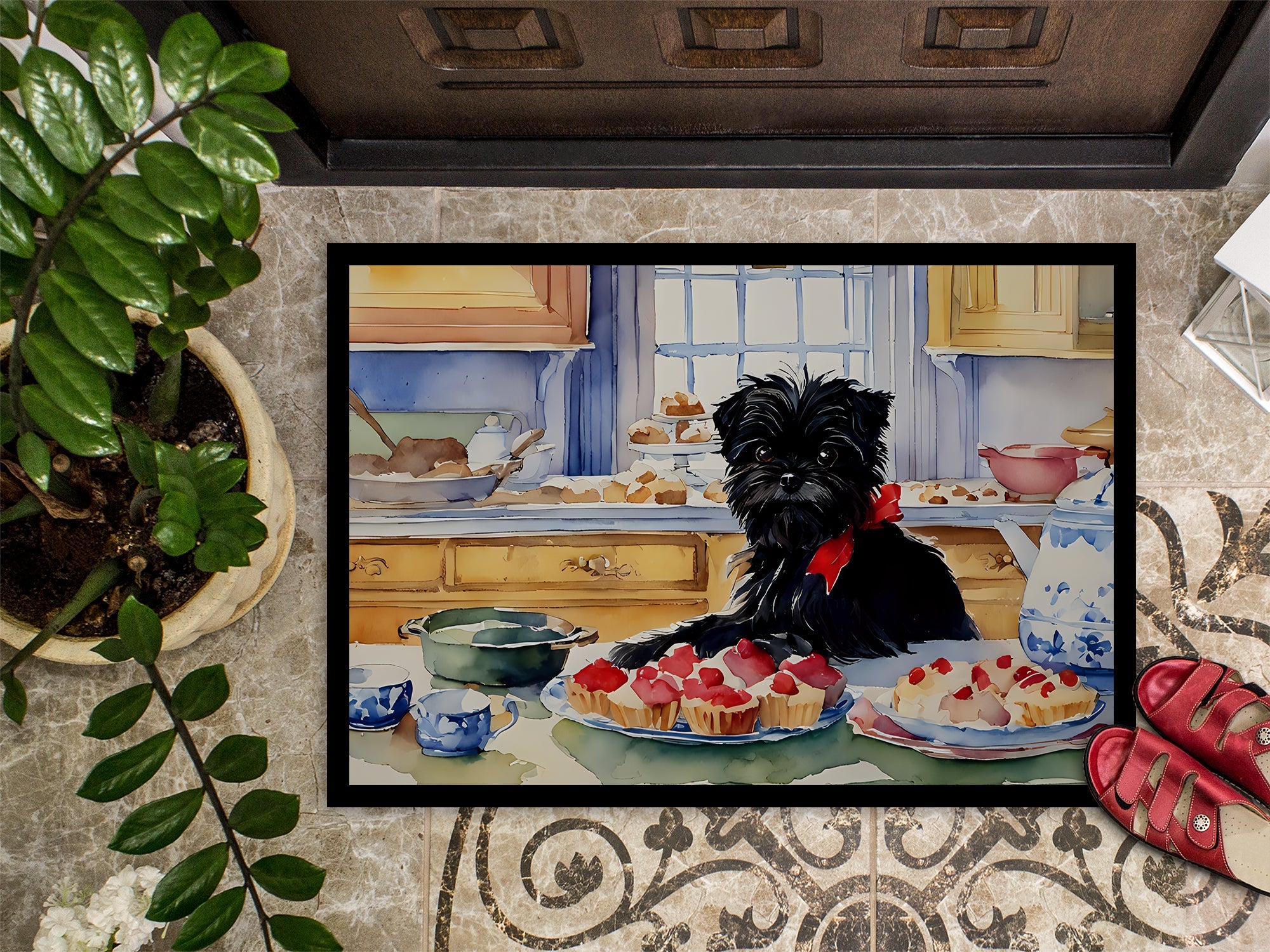 Affenpinscher Christmas Cookies Doormat Indoor Outdoor 18H X 27W Front Door Mat Rugs for Entryway, Non Slip Washable