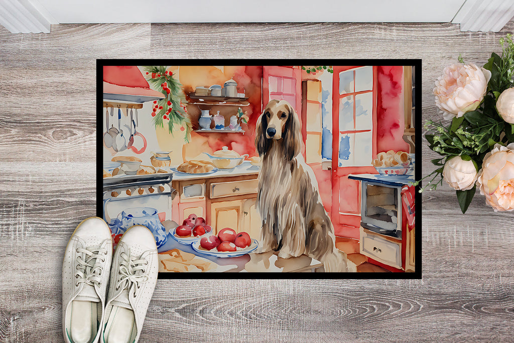 Afghan Hound Christmas Cookies Doormat Indoor Outdoor 18H X 27W Front Door Mat Rugs for Entryway, Non Slip Washable