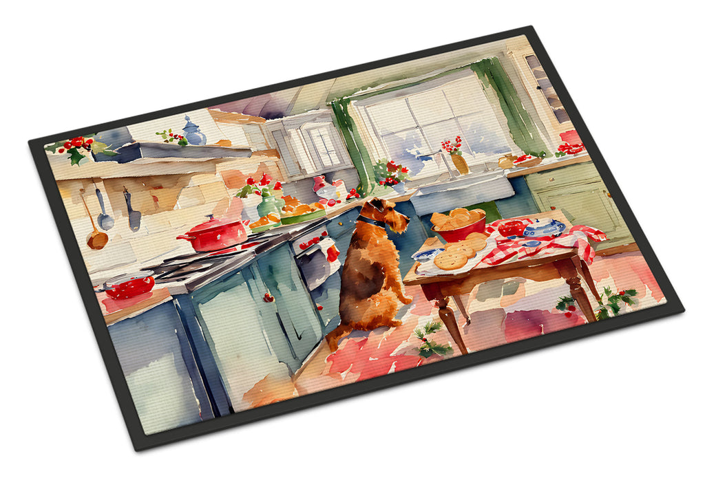 Airedale Terrier Christmas Cookies Doormat Indoor Outdoor 18H X 27W Front Door Mat Rugs for Entryway, Non Slip Washable