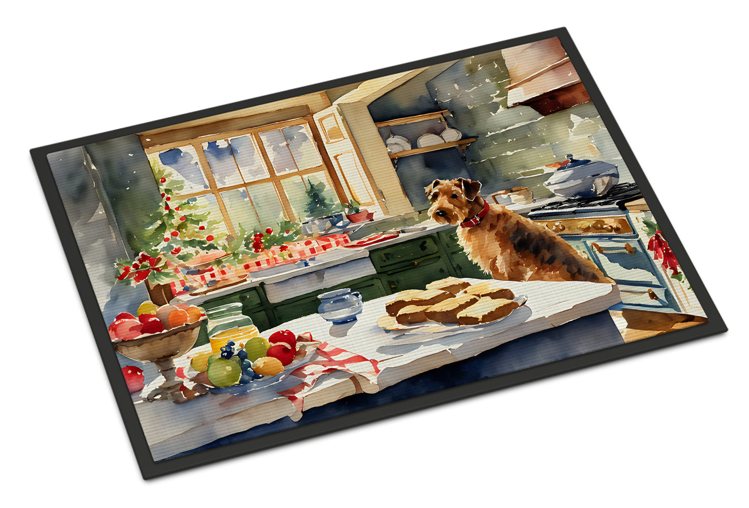 Airedale Terrier Christmas Cookies Doormat Indoor Outdoor 18H X 27W Front Door Mat Rugs for Entryway, Non Slip Washable