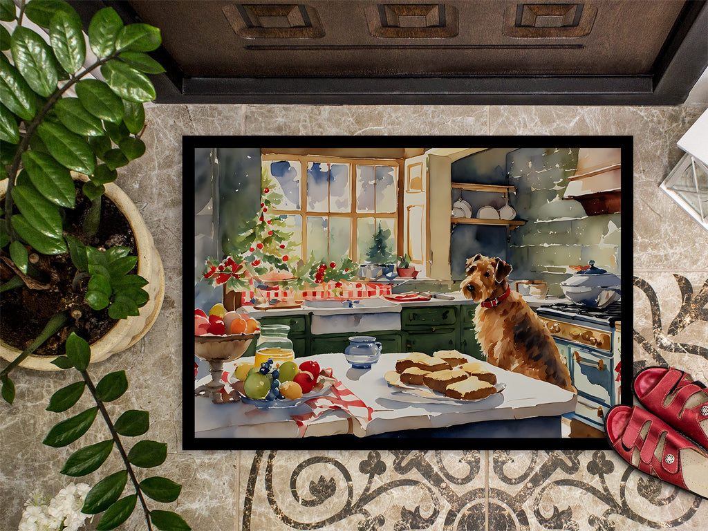 Airedale Terrier Christmas Cookies Doormat Indoor Outdoor 18H X 27W Front Door Mat Rugs for Entryway, Non Slip Washable