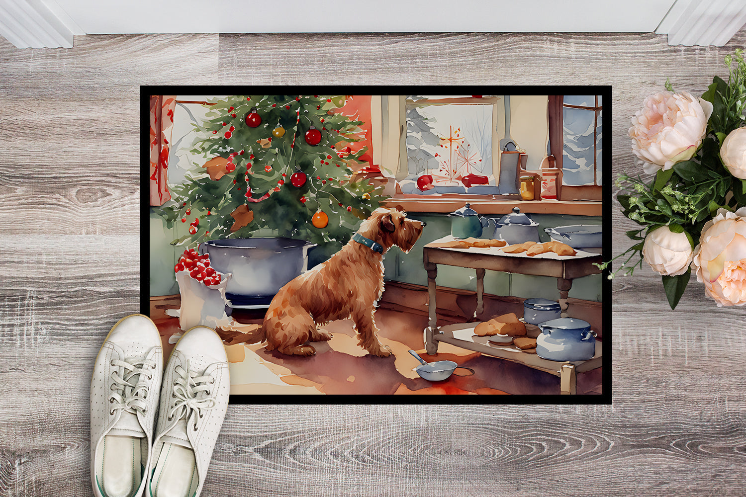 Airedale Terrier Christmas Cookies Doormat Indoor Outdoor 24H X 36W Front Door Mat Rugs for Entryway, Non Slip Washable Low Pile,