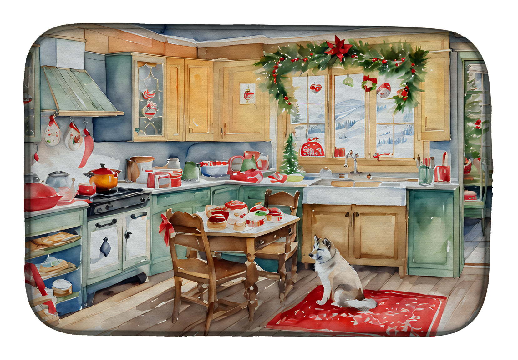 Alaskan Klee Kai Christmas Cookies Dish Drying Mat Absorbent Dish Drying Mat Pad for Kitchen Counter Dish Drainer Mat for Countertop, 14 x 21", Multicolor