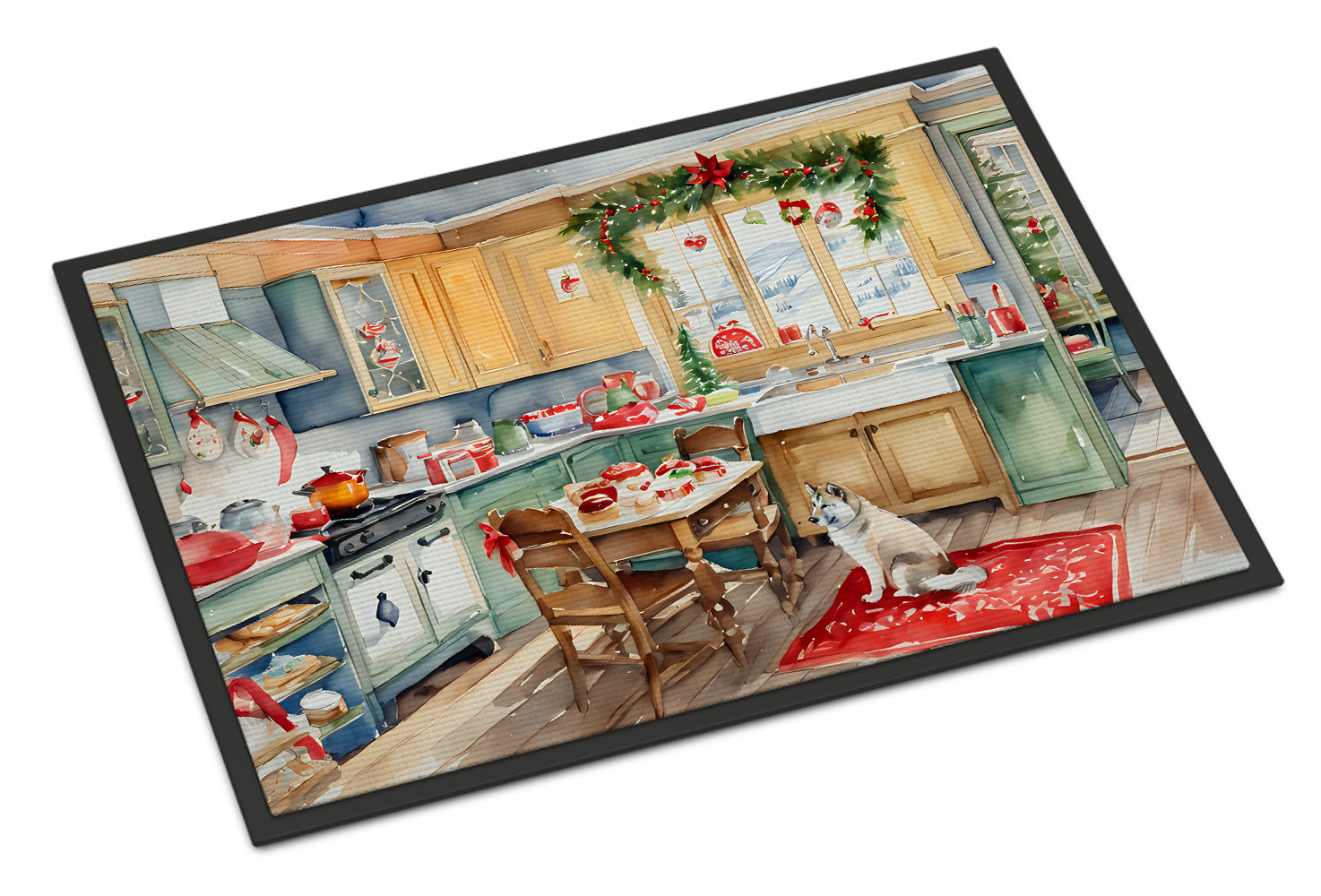 Alaskan Klee Kai Christmas Cookies Doormat Indoor Outdoor 24H X 36W Front Door Mat Rugs for Entryway, Non Slip Washable Low Pile,