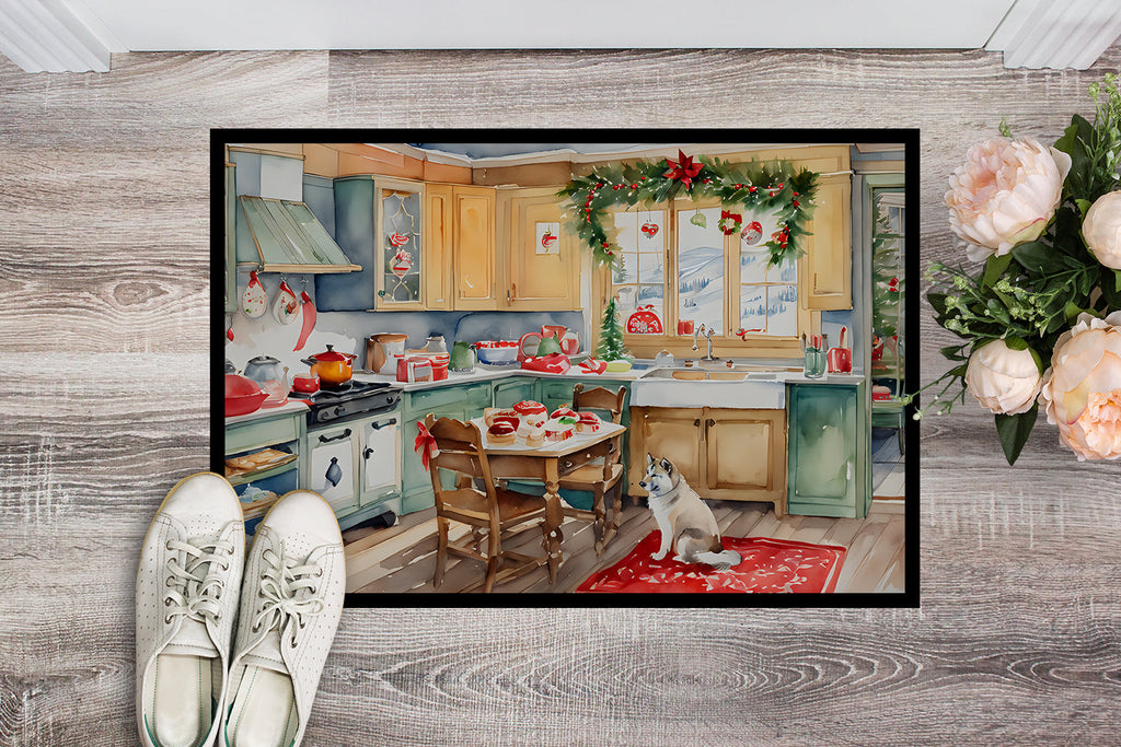 Alaskan Klee Kai Christmas Cookies Doormat Indoor Outdoor 18H X 27W Front Door Mat Rugs for Entryway, Non Slip Washable