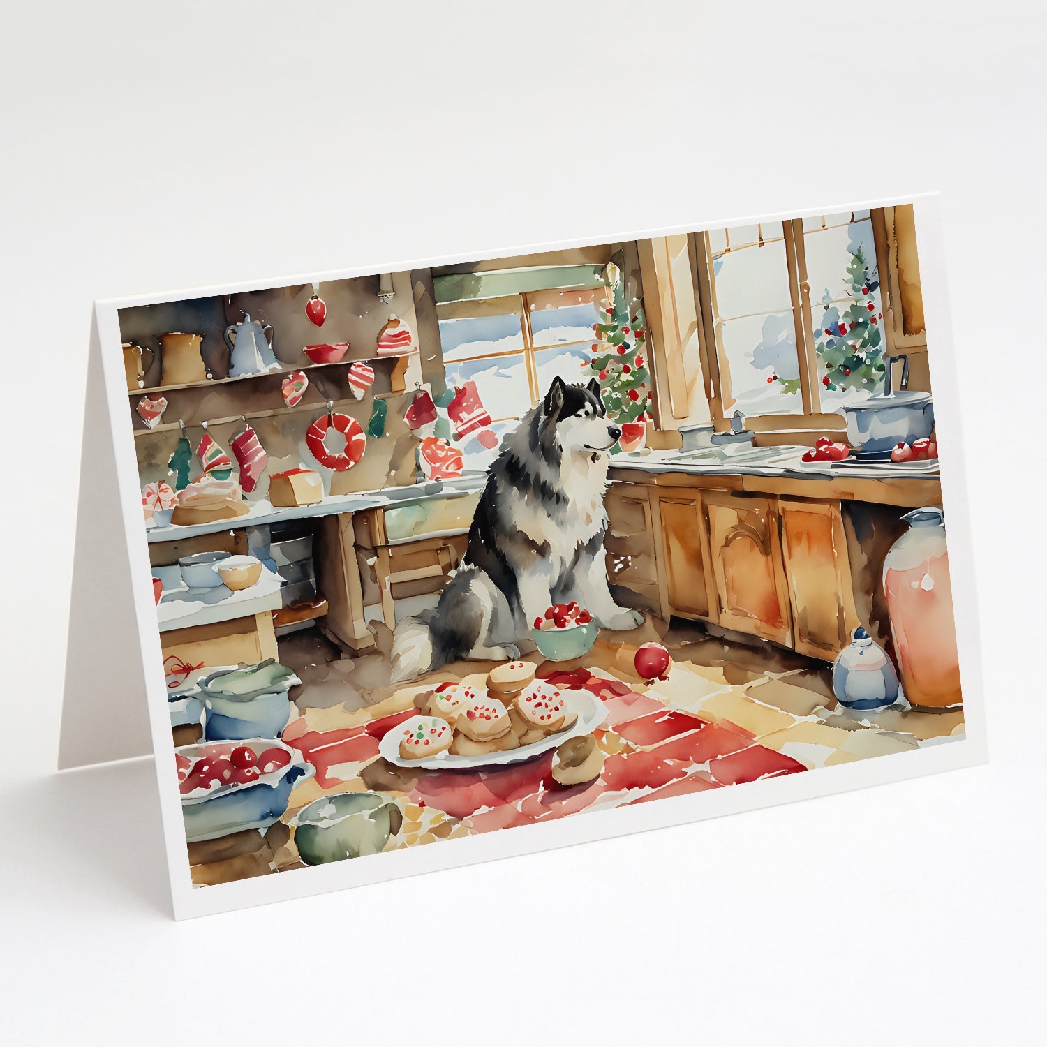 Alaskan Malamute Christmas Cookies Greeting Cards Pack of 8 Blank Cards with Envelopes Whimsical A7 Size 5x7