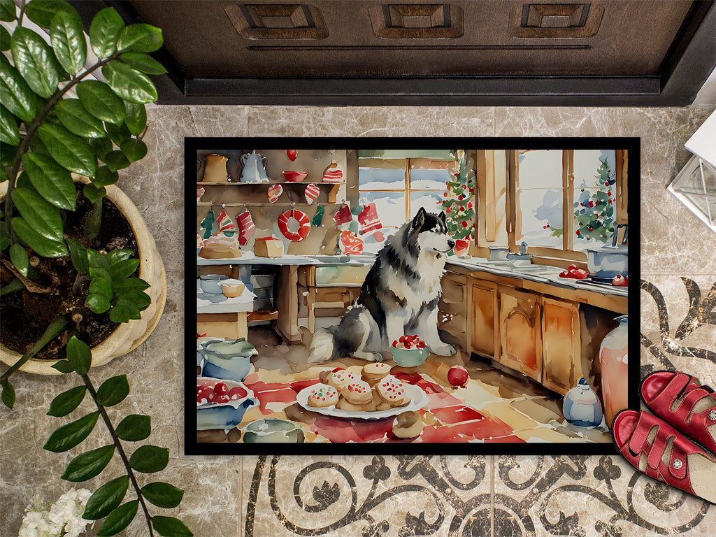 Alaskan Malamute Christmas Cookies Doormat Indoor Outdoor 18H X 27W Front Door Mat Rugs for Entryway, Non Slip Washable