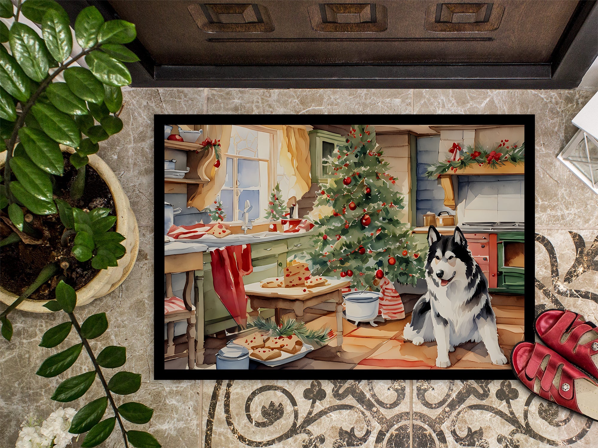 Alaskan Malamute Christmas Cookies Doormat Indoor Outdoor 24H X 36W Front Door Mat Rugs for Entryway, Non Slip Washable Low Pile,