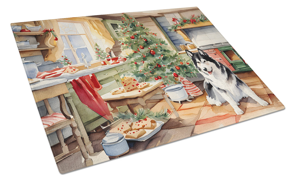 Alaskan Malamute Christmas Cookies Cutting Board Tempered Glass Kitchen Cutting Surface, Heat Resistant Chopping, Non-Slip Feet, Food Prep & Serving