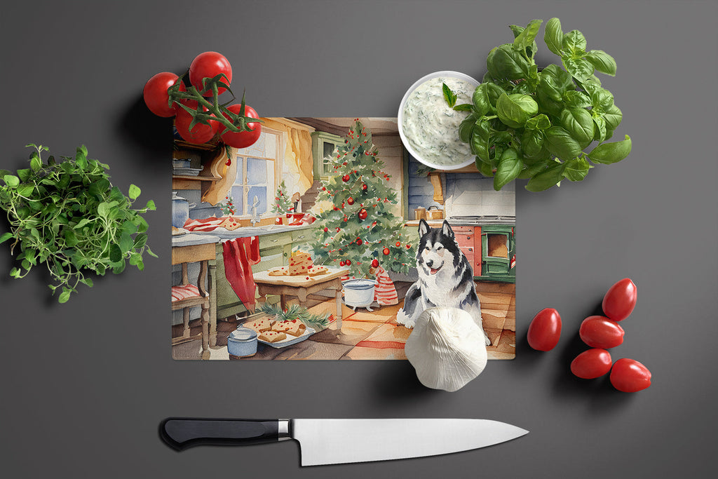 Alaskan Malamute Christmas Cookies Cutting Board Tempered Glass Kitchen Cutting Surface, Heat Resistant Chopping, Non-Slip Feet, Food Prep & Serving