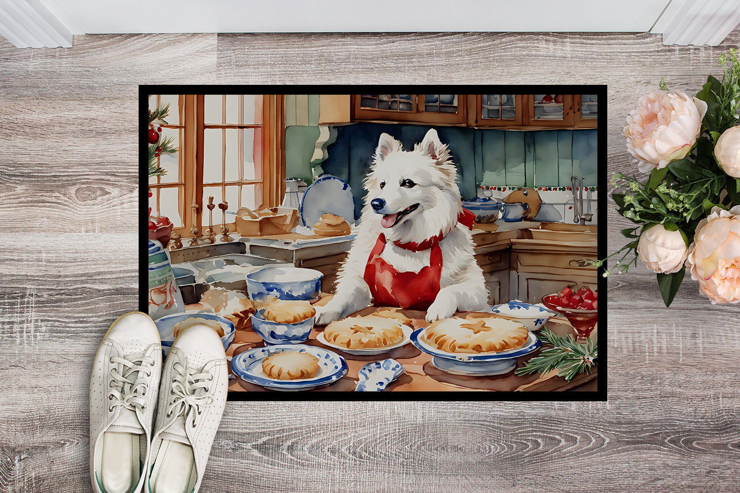 American Eskimo Christmas Cookies Doormat Indoor Outdoor 24H X 36W Front Door Mat Rugs for Entryway, Non Slip Washable Low Pile,