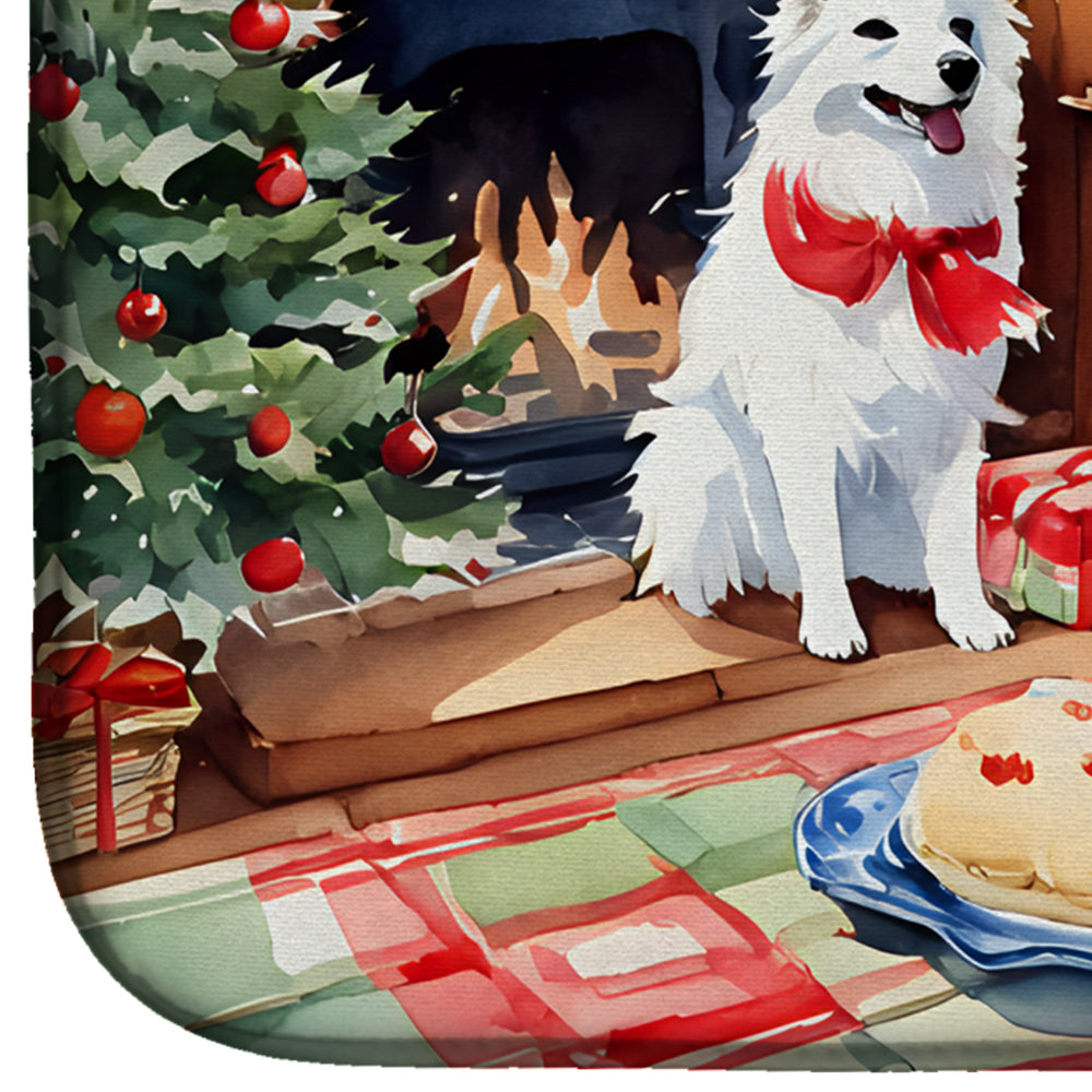 American Eskimo Christmas Cookies Dish Drying Mat Absorbent Dish Drying Mat Pad for Kitchen Counter Dish Drainer Mat for Countertop, 14 x 21", Multicolor