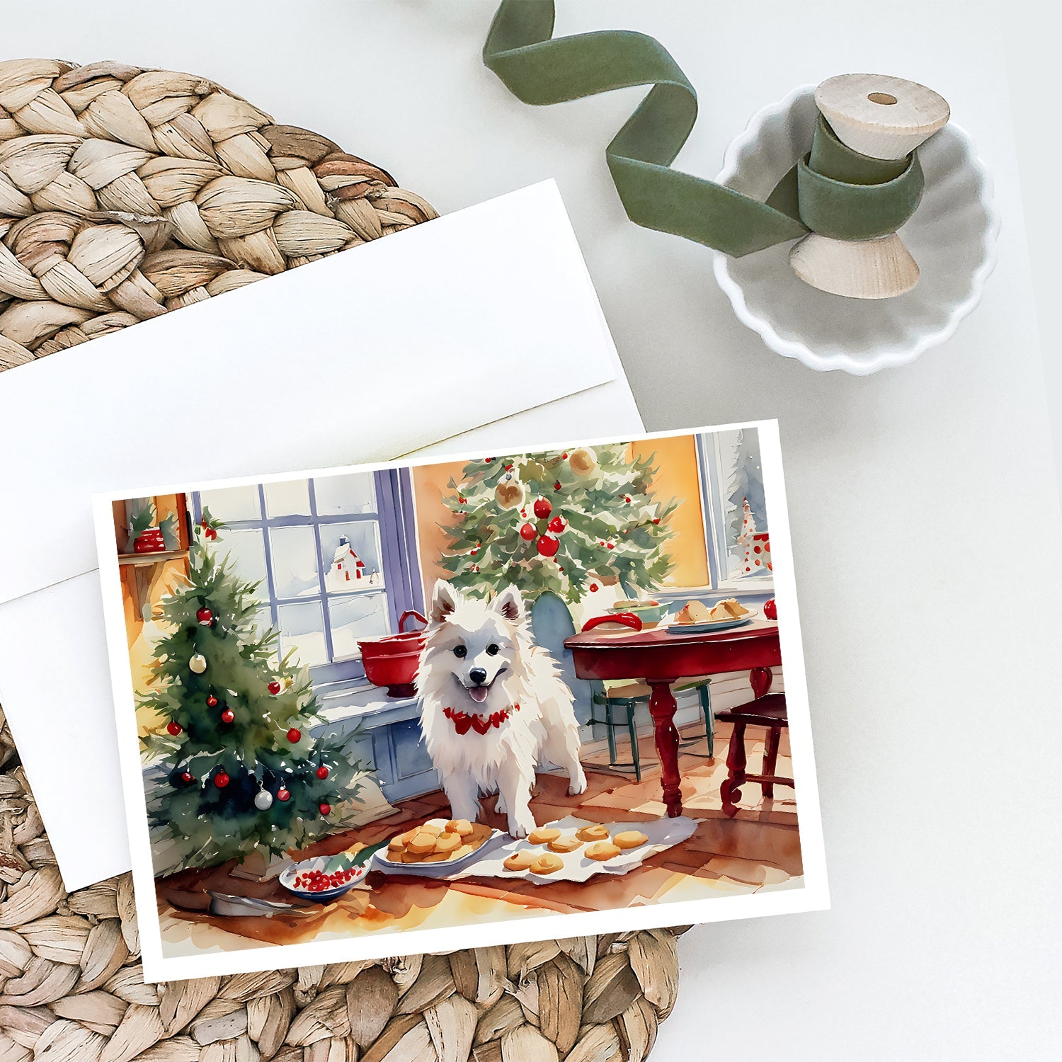American Eskimo Christmas Cookies Greeting Cards Pack of 8 Blank Cards with Envelopes Whimsical A7 Size 5x7