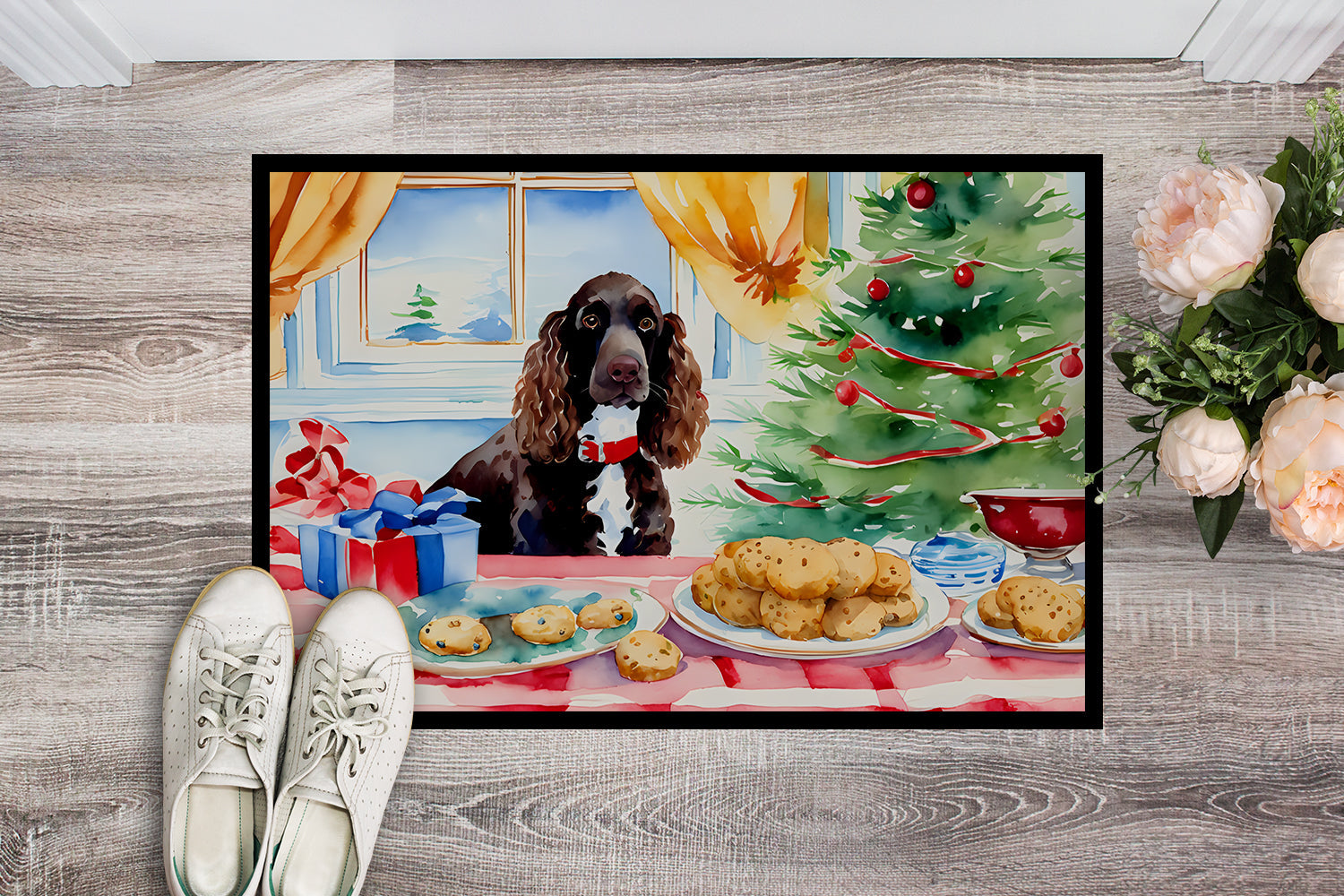 American Water Spaniel Christmas Cookies Doormat Indoor Outdoor 24H X 36W Front Door Mat Rugs for Entryway, Non Slip Washable Low Pile,