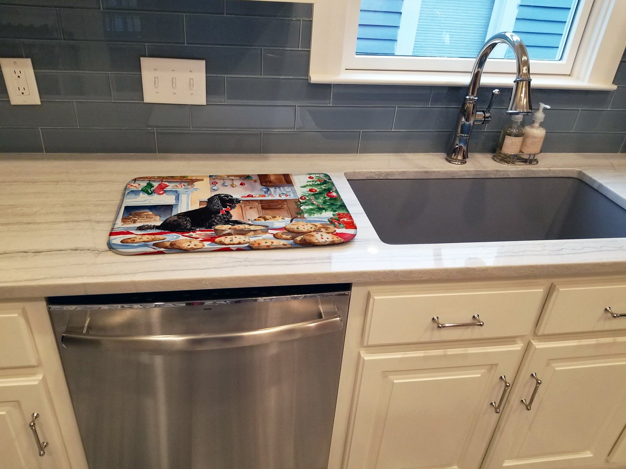 American Water Spaniel Christmas Cookies Dish Drying Mat Absorbent Dish Drying Mat Pad for Kitchen Counter Dish Drainer Mat for Countertop, 14 x 21", Multicolor