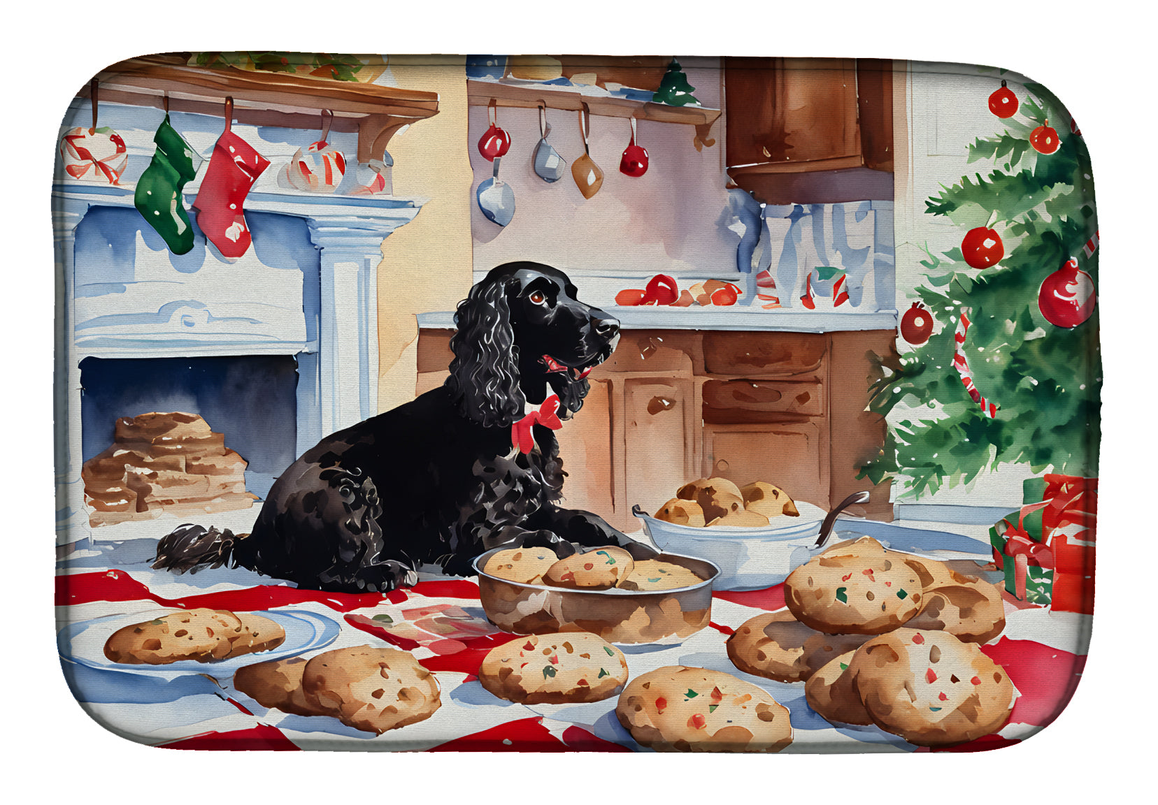 American Water Spaniel Christmas Cookies Dish Drying Mat Absorbent Dish Drying Mat Pad for Kitchen Counter Dish Drainer Mat for Countertop, 14 x 21", Multicolor