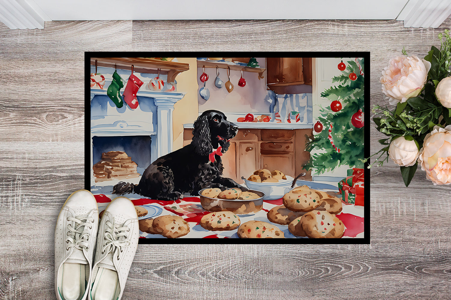 American Water Spaniel Christmas Cookies Doormat Indoor Outdoor 18H X 27W Front Door Mat Rugs for Entryway, Non Slip Washable