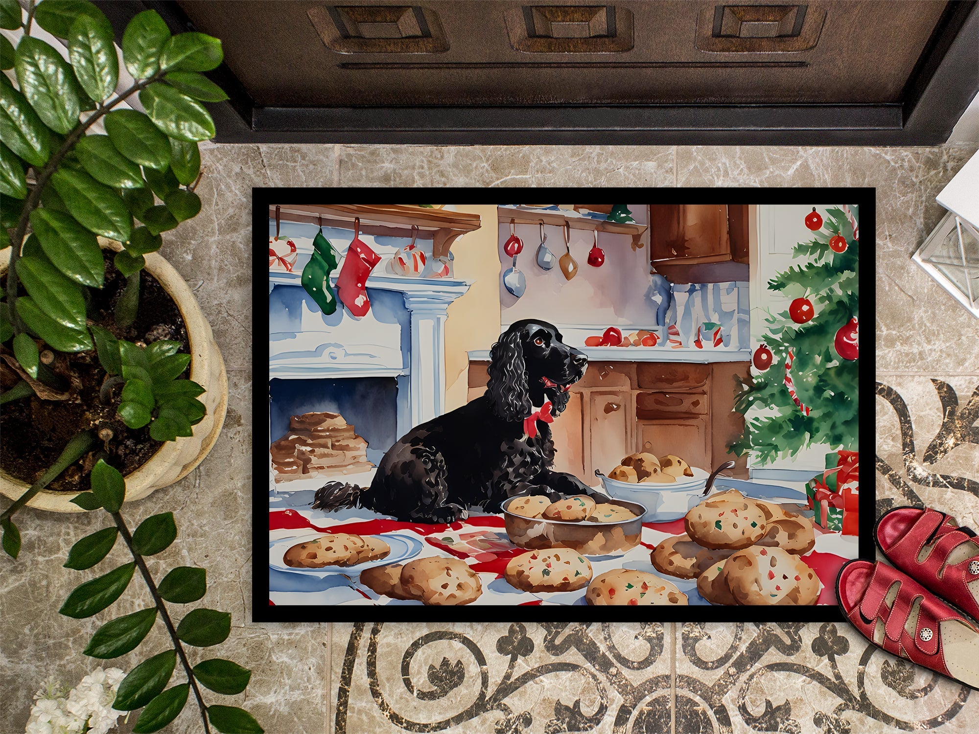 American Water Spaniel Christmas Cookies Doormat Indoor Outdoor 18H X 27W Front Door Mat Rugs for Entryway, Non Slip Washable