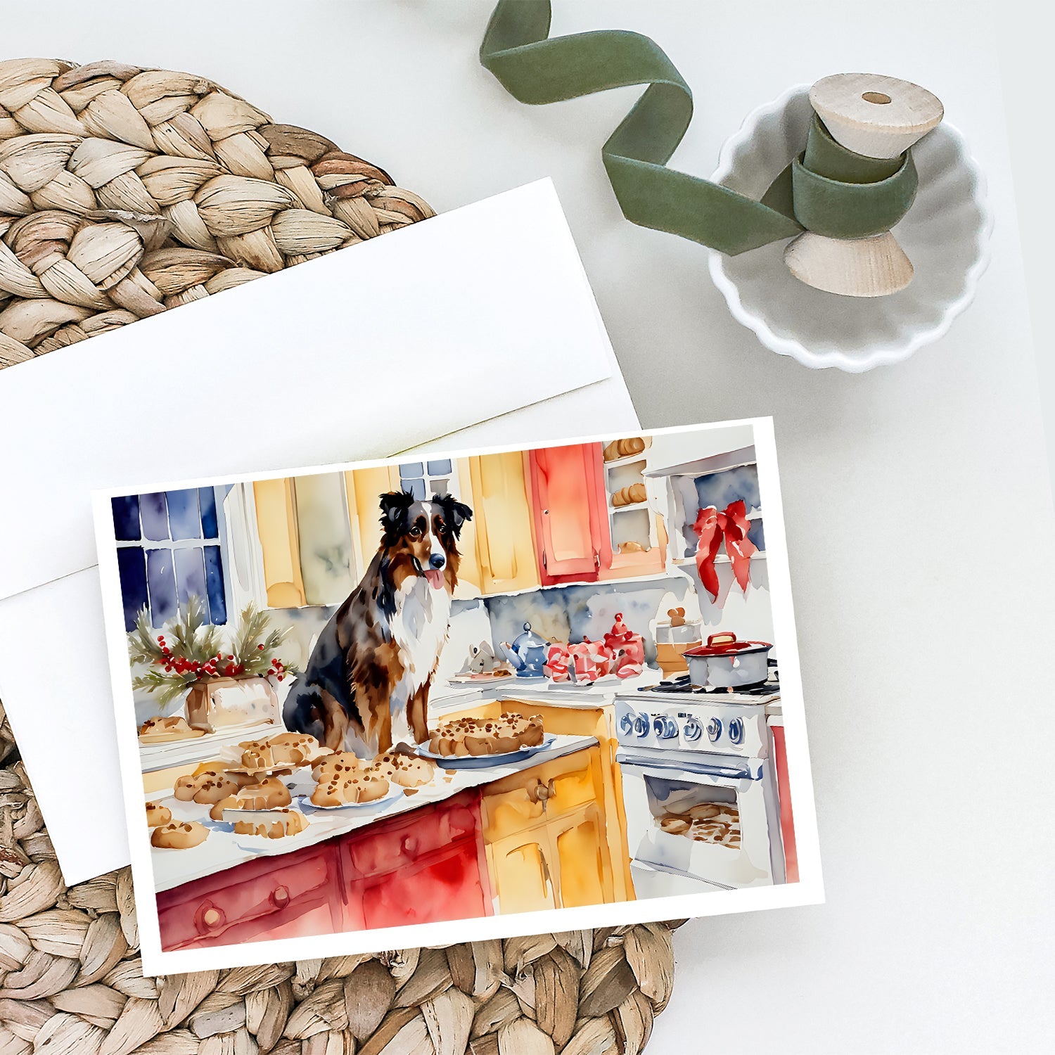 Australian Shepherd Christmas Cookies Greeting Cards Pack of 8 Blank Cards with Envelopes Whimsical A7 Size 5x7