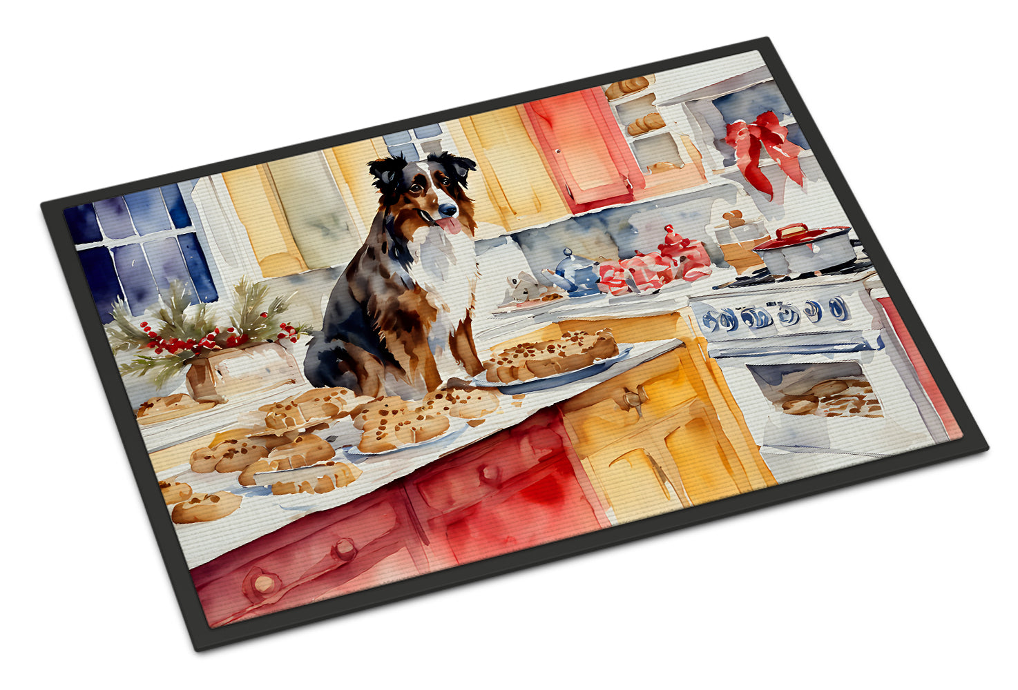 Australian Shepherd Christmas Cookies Doormat Indoor Outdoor 18H X 27W Front Door Mat Rugs for Entryway, Non Slip Washable