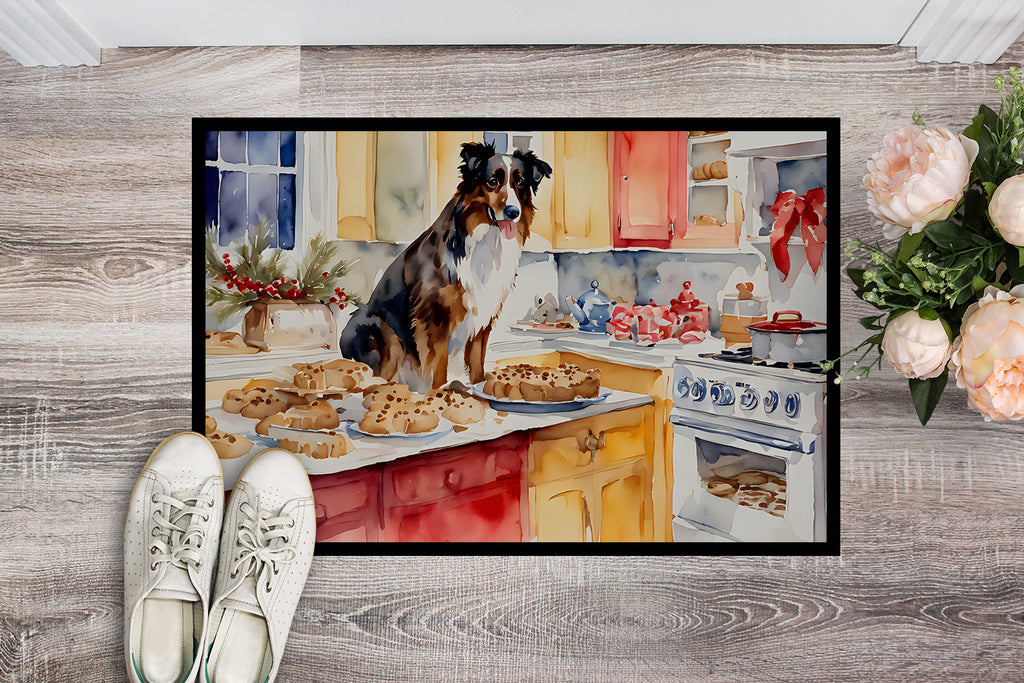 Australian Shepherd Christmas Cookies Doormat Indoor Outdoor 18H X 27W Front Door Mat Rugs for Entryway, Non Slip Washable