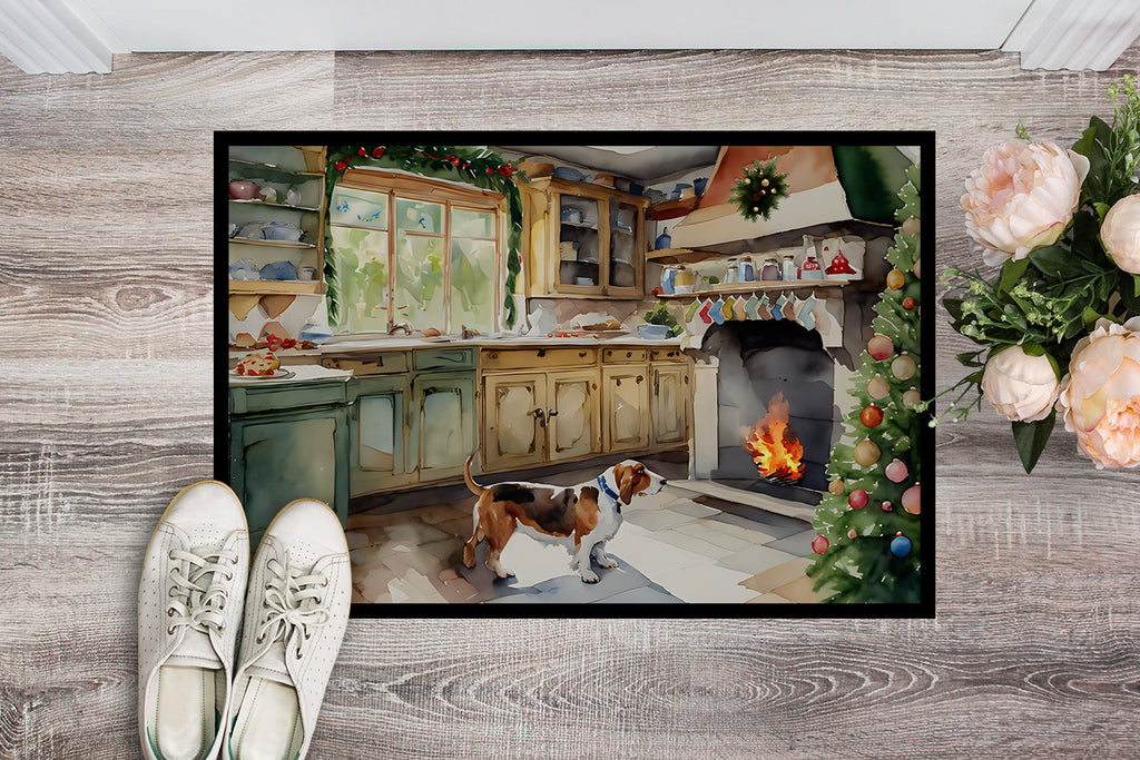 Basset Hound Christmas Cookies Doormat Indoor Outdoor 24H X 36W Front Door Mat Rugs for Entryway, Non Slip Washable Low Pile,