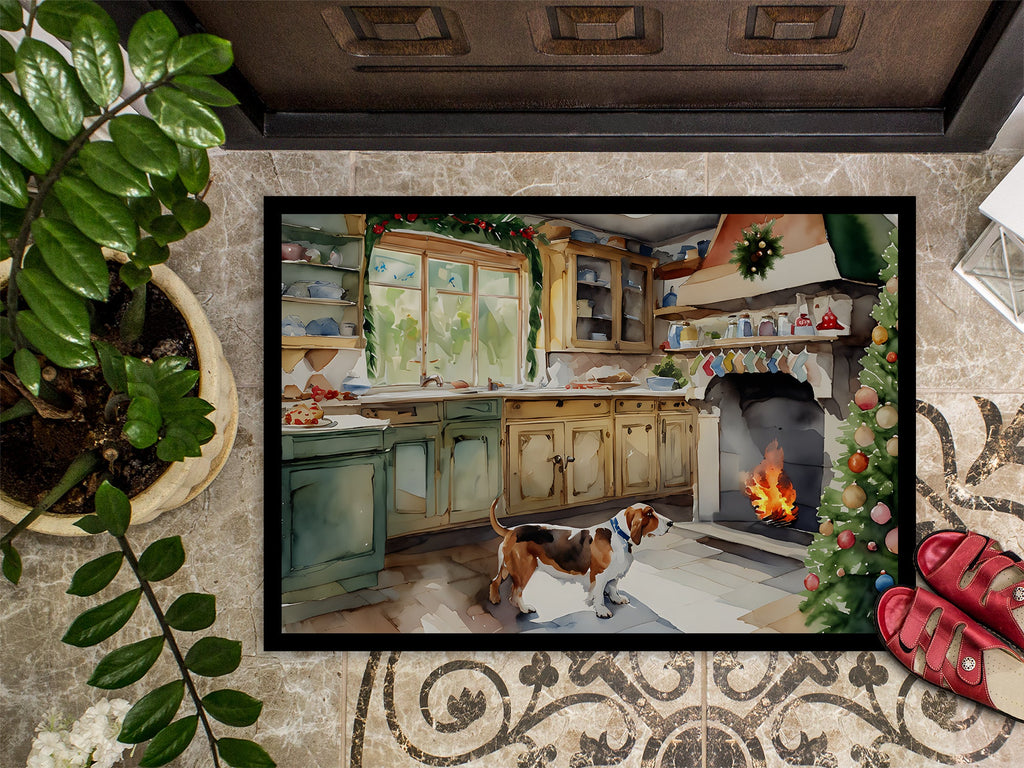 Basset Hound Christmas Cookies Doormat Indoor Outdoor 18H X 27W Front Door Mat Rugs for Entryway, Non Slip Washable